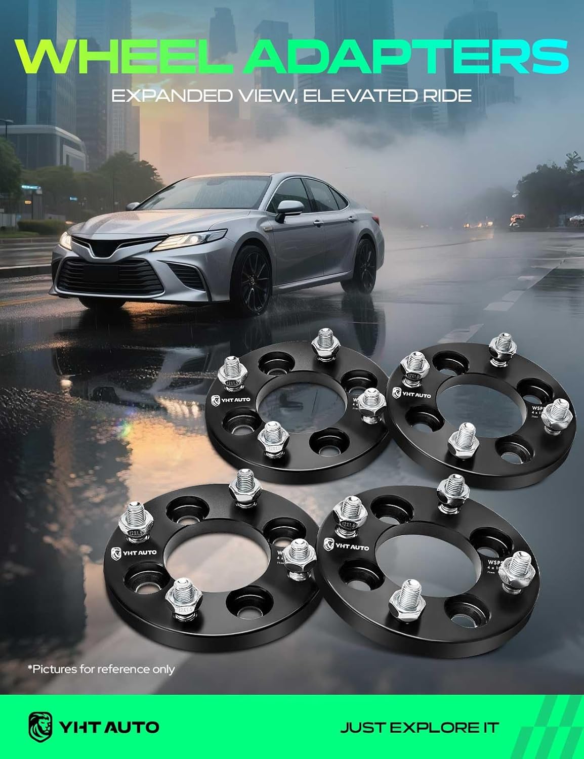 YHTAUTO 4x100 mm to 4x4.5 inch Wheel Adapters 15 mm Compatible with Acura, Chevrolet, Dodge, Ford, Honda, Mazda, Pontiac, Saturn, Scion, Toyota, w/ M12x1.5 71 mm Center Bore 4 Lug 4PCS