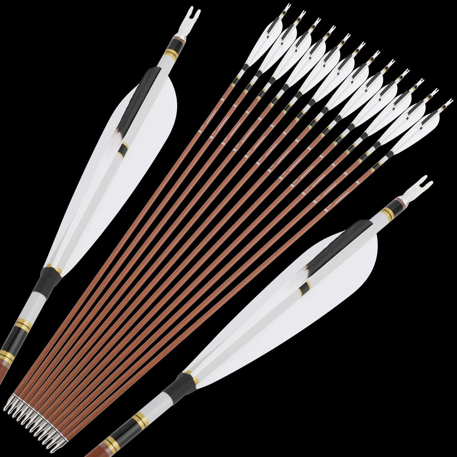 Flèche de Chasse en Carbone de 31 Pouces avec Plume Naturelle de 5 Pouces 340 400 500 600 Flèches de tir pour arcs à poulies, arcs Classiques et arcs Traditionnels
