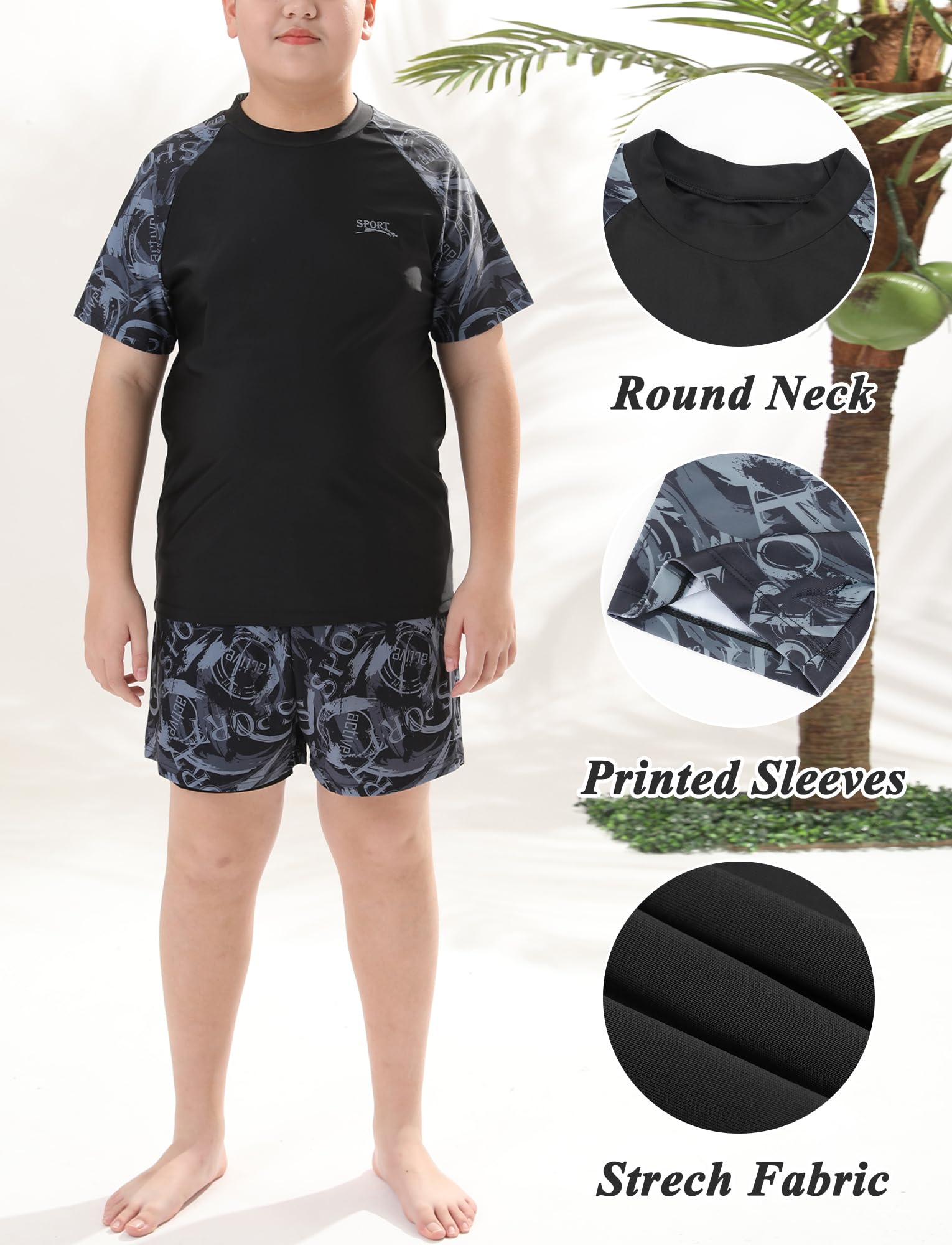 Maeau Bade-Set Kinder Junge Top+Badeshorts Uv-Schutz Badeanzug Bademode Bedruckt Badebekleidung Schwimmbekleidung Bequem 9-15 Jahre/140-190 cm