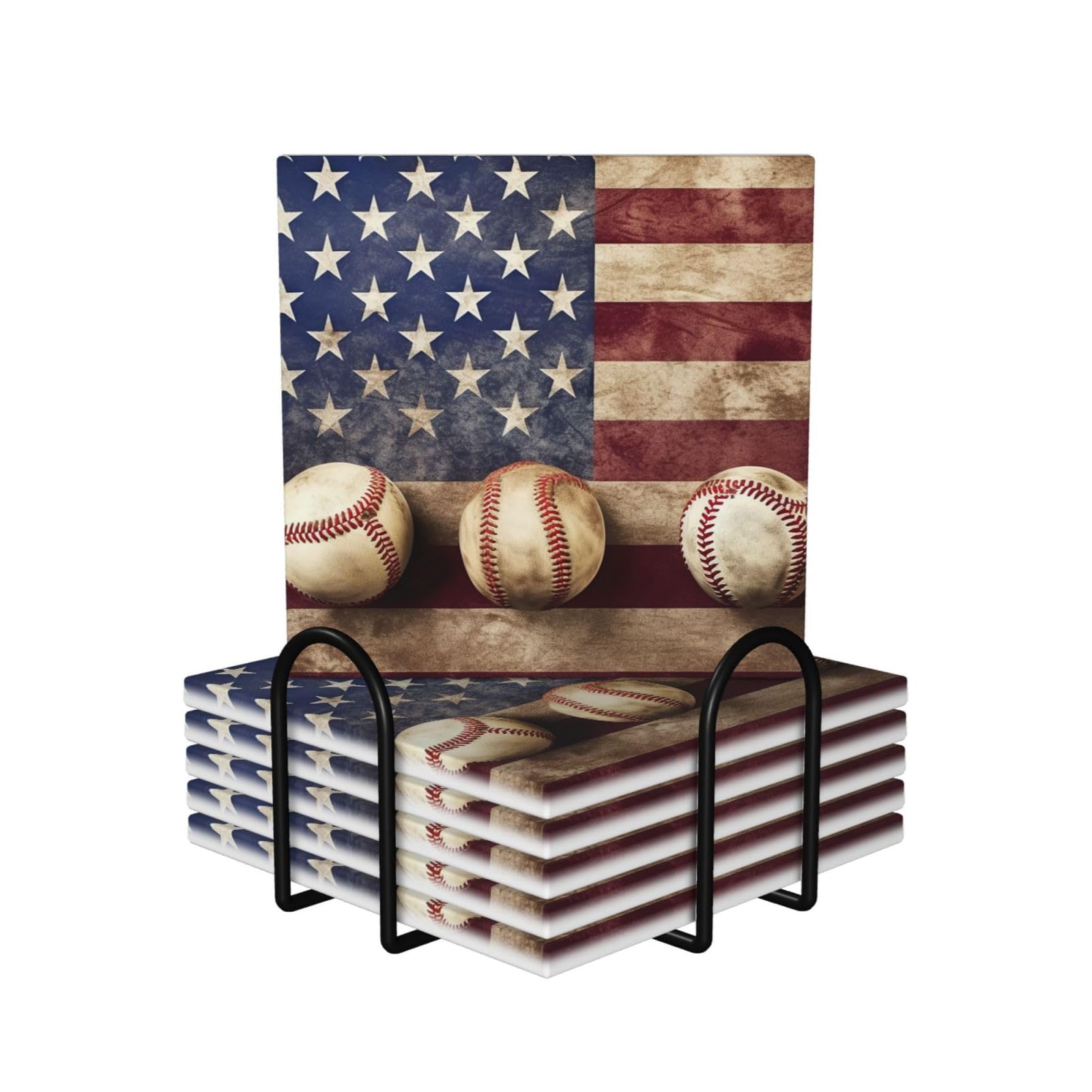 Dessous de verre en céramique avec liège et support design drapeau américain