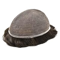 Vista 4 de Toupee para hombres, pieza de cabello completo suizo de encaje para hombre, sistema de reemplazo de cabello humano real para hombres, nudos