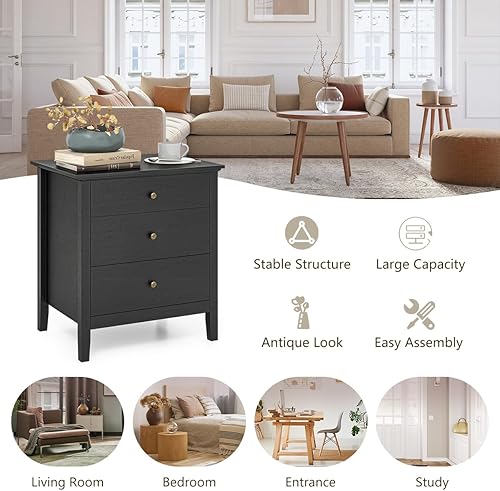 Miniatura 8 de KOTEK Juego de 2 mesitas de noche con cajones, mesa auxiliar auxiliar con cajones, mesita de noche de 3 cajones para dormitorio, sala de estar