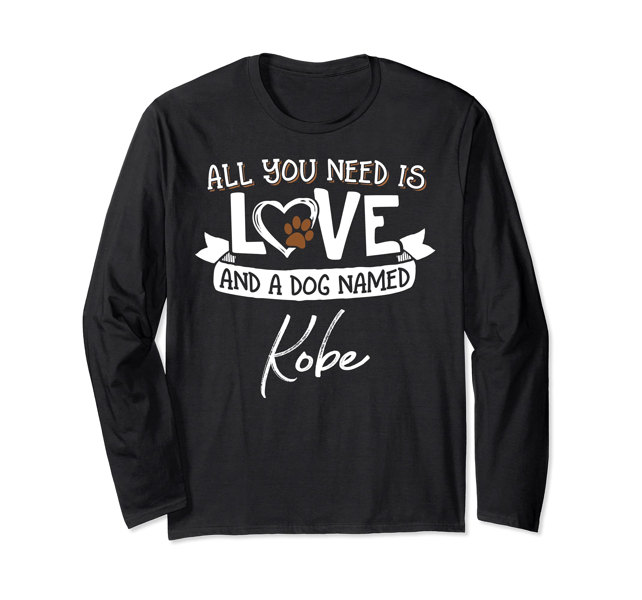 Cute Dog Named Kobe Design for Women and Men Long Sleeve T-Shirt, Black