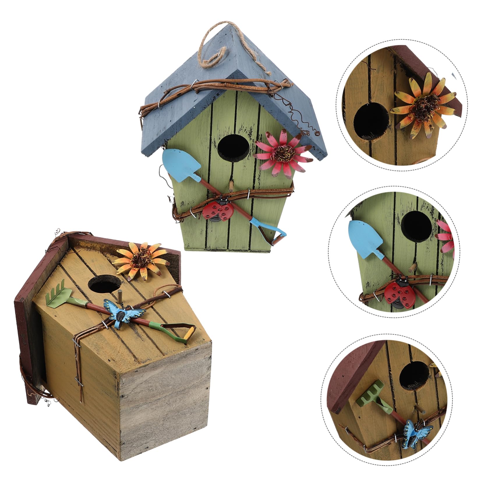 TOYANDONA Casetta per Uccelli in Legno a Forma di Casa, 2 Pezzi | Pappagalli e Uccelli Gialli, Uso Interno e Outdoor, Decorazione Artigianale Sospesa