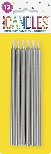 Miniatura 4 de Unique Elegantes velas de cumpleaños plateadas, 5 pulgadas (paquete de 12), acabado metálico deslumbrante, perfectas para celebraciones y fiestas