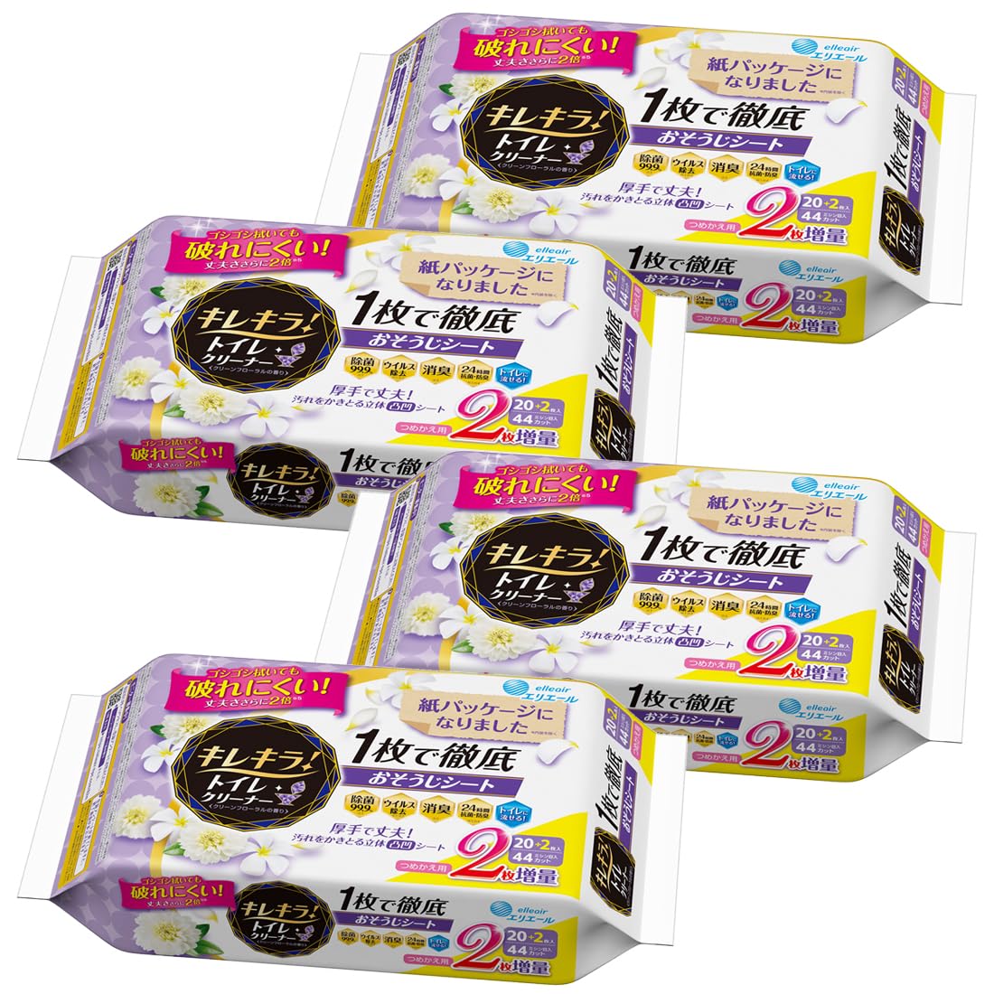 エリエール キレキラ! トイレクリーナー つめかえ用 クリーンフローラルの香り 88枚(22枚×4個) 1枚で徹底おそうじシート 【Amazon.co.jp限定】 まとめ買い
