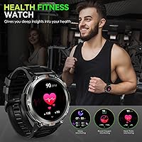 Vista 6 de Reloj inteligente militar para hombre con linterna LED, 1.45 pulgadas HD resistente reloj inteligente táctico al aire libre