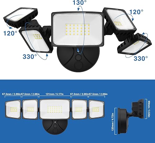Miniatura 3 de Luces de inundación LED de 70 W para exteriores, impermeables, IP65, 5 cabezales de luces de seguridad exteriores, 6500 K súper brillante, luz