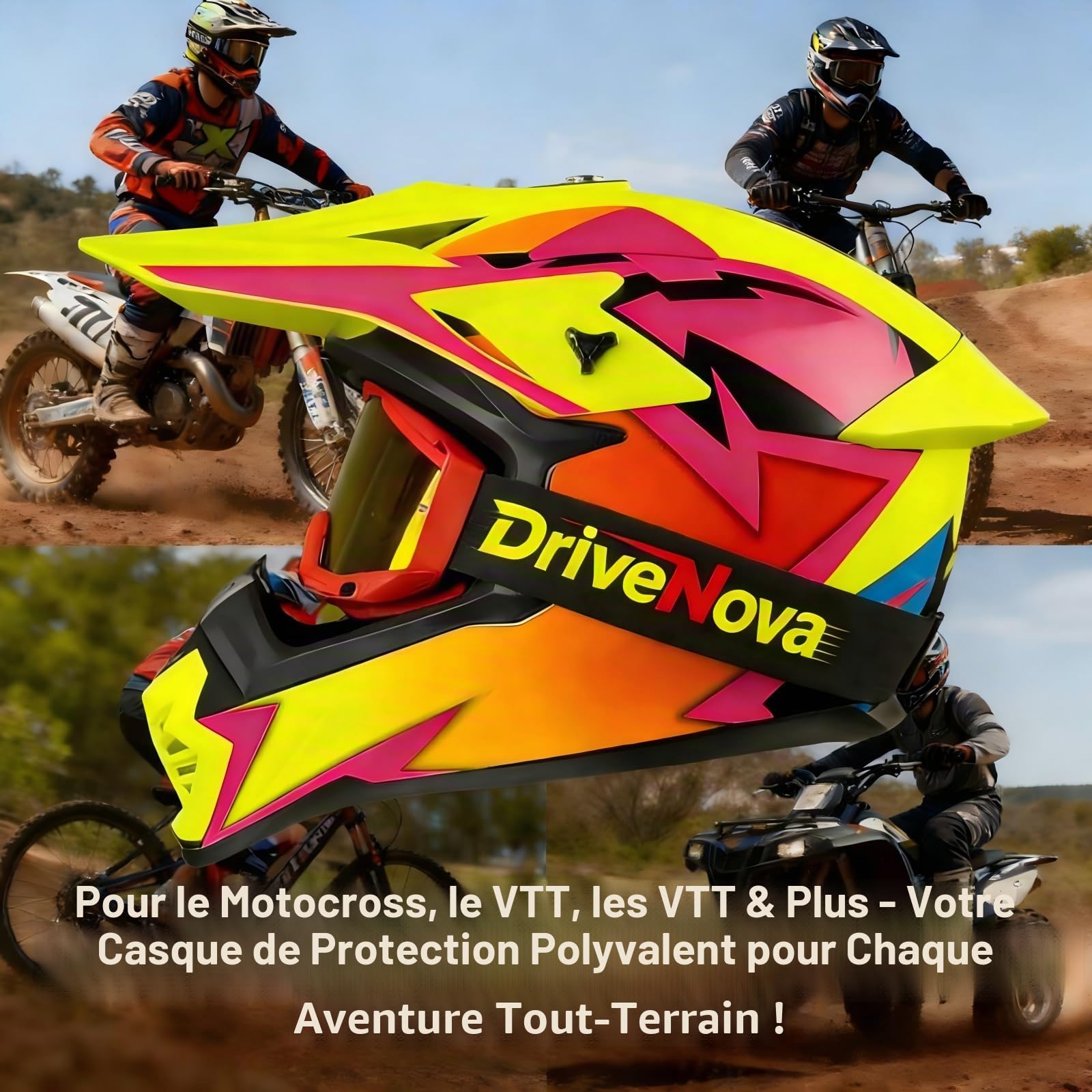 Casque Intégral pour Motocross et VTT, Casque Cross pour Adultes avec Lunettes, Casque Full Face Moto Downhill, Casque ATV Incluant 3 Garnitures de Différentes Tailles