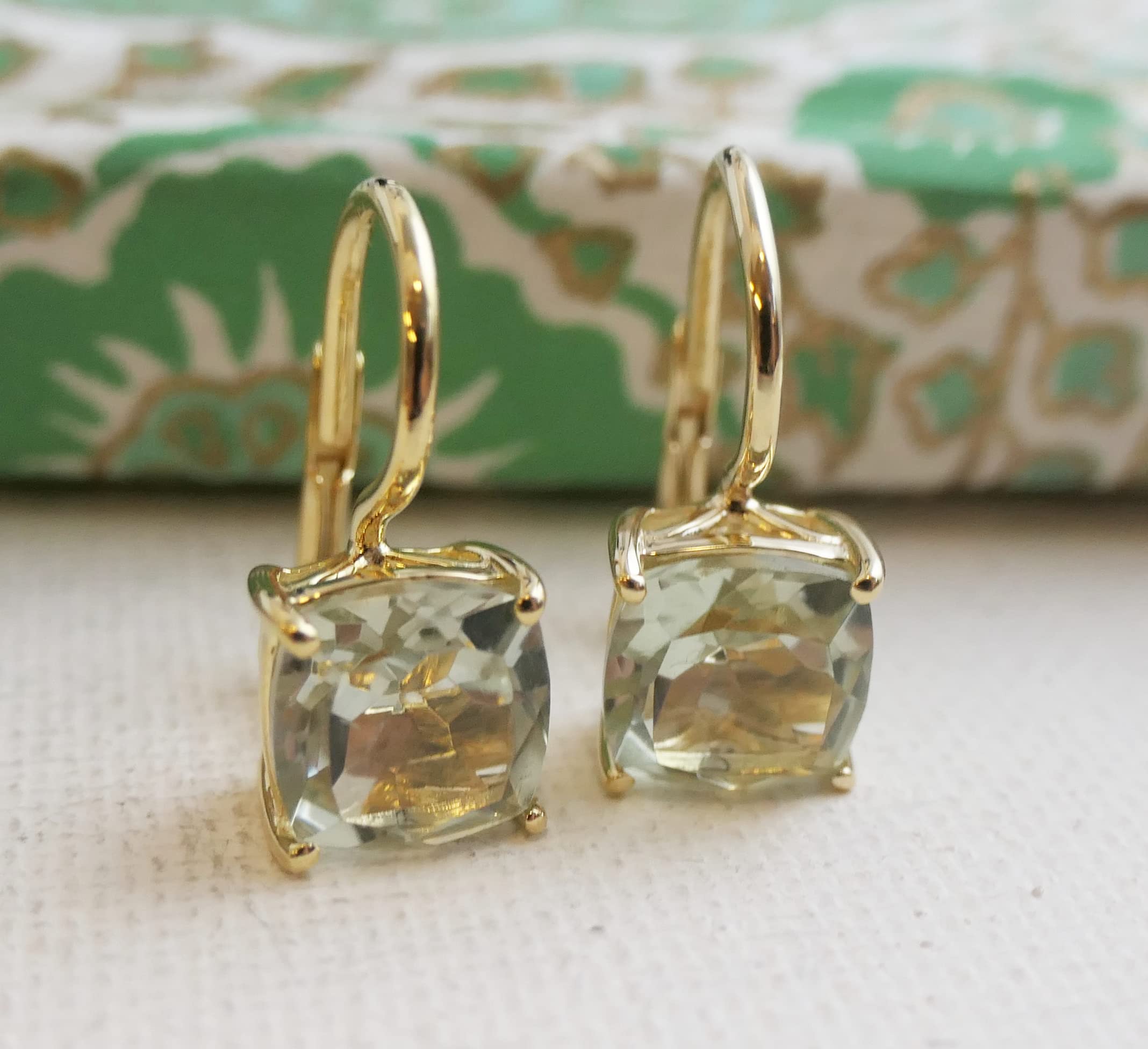 Orecchini in argento sterling 925 con prasiolite ametista verde taglio cuscino