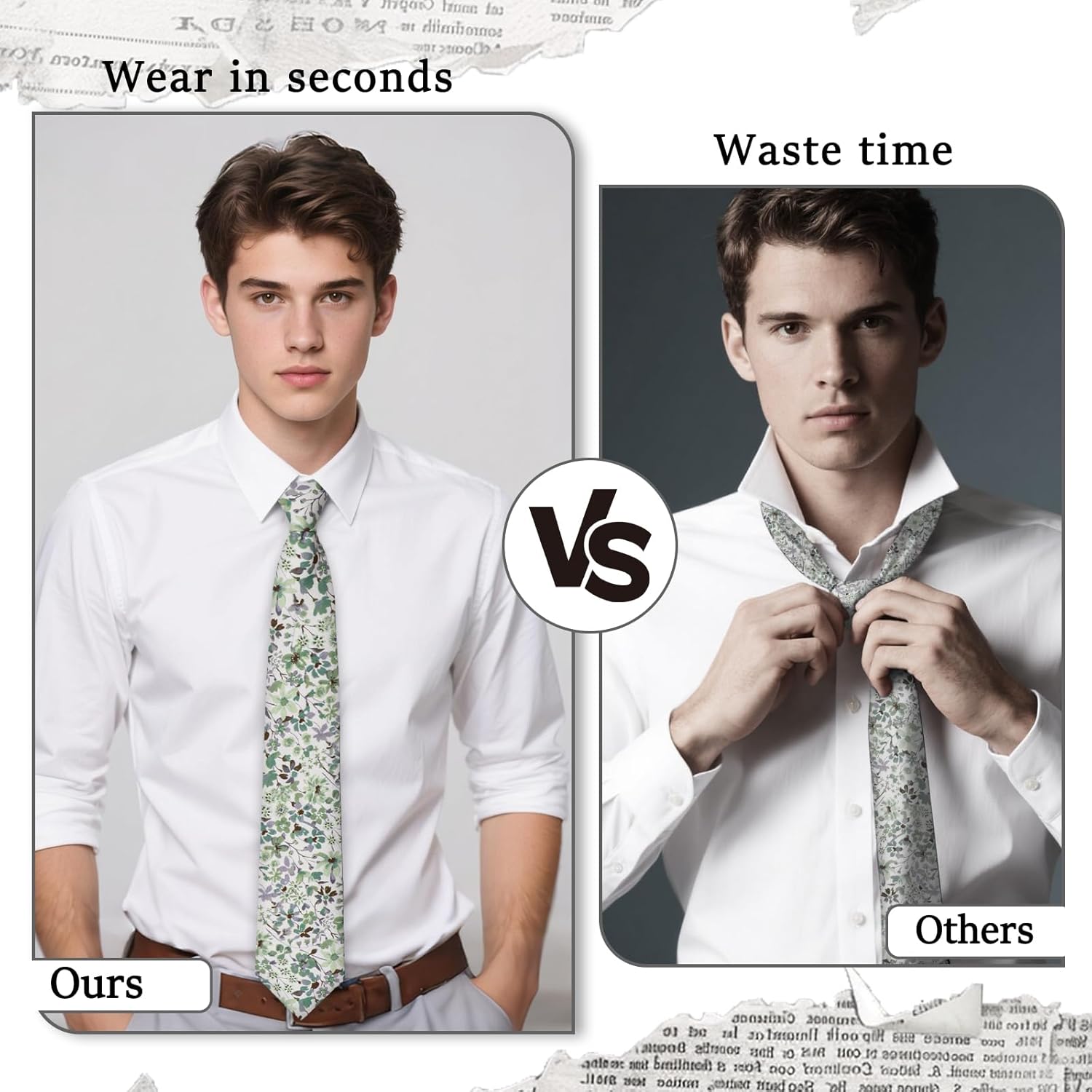 Floral Zipper Ties for Men 3.15" Cotton Mens Ties Flower Printed Neck Tie for Wedding Party Prom - Image 6