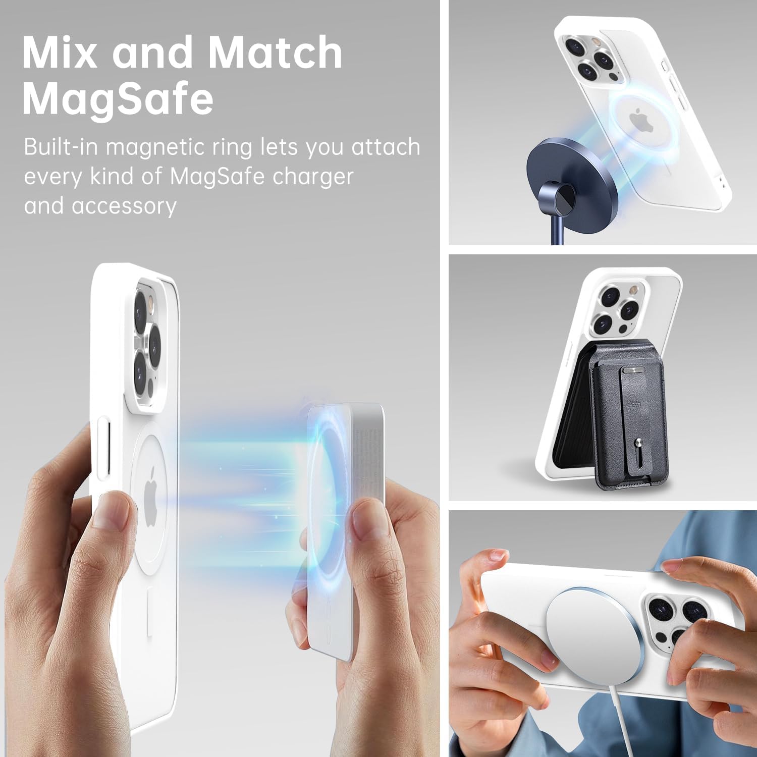 oakxco Funda Translúcida Magnética para iPhone 14 Pro MAX, Compatible con Carga Inalámbrica Magsafe, Ultra Fina Slim Color Sólido No Amarilleo Elegante Protectora Case, Blanc