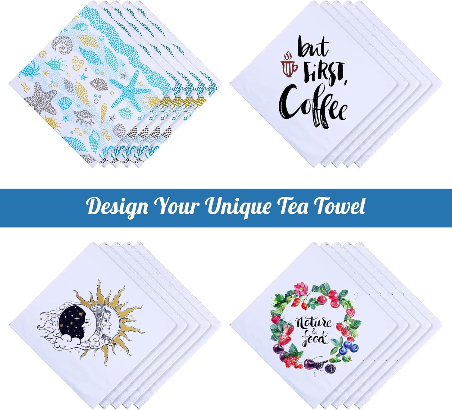 Breling 20 Pieces Sublimation Tea Towels Sublimation Towels Blank for Kitchen 12 x 12 Inch Soft Massage Polyester Absorbent Hand Towel Waffle Weave Microfiber Dish Tea Towel for Sublimations