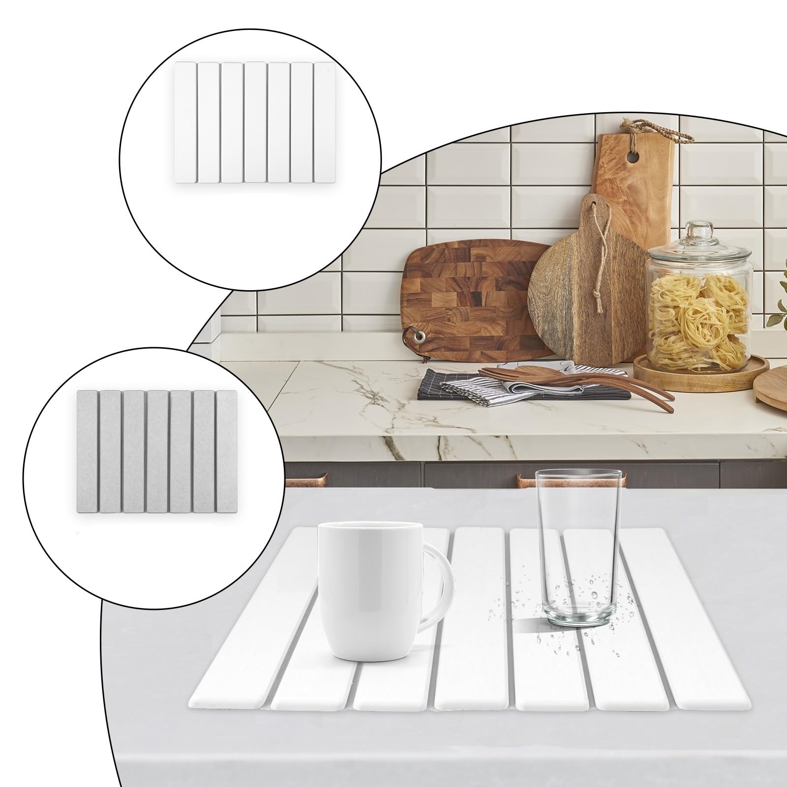 Tapis égouttoir à Vaisselle Pliable et antidérapant, réutilisable, 1 pièce - Accessoires de Cuisine pour Les Éviers Et Les Plans(Grey)