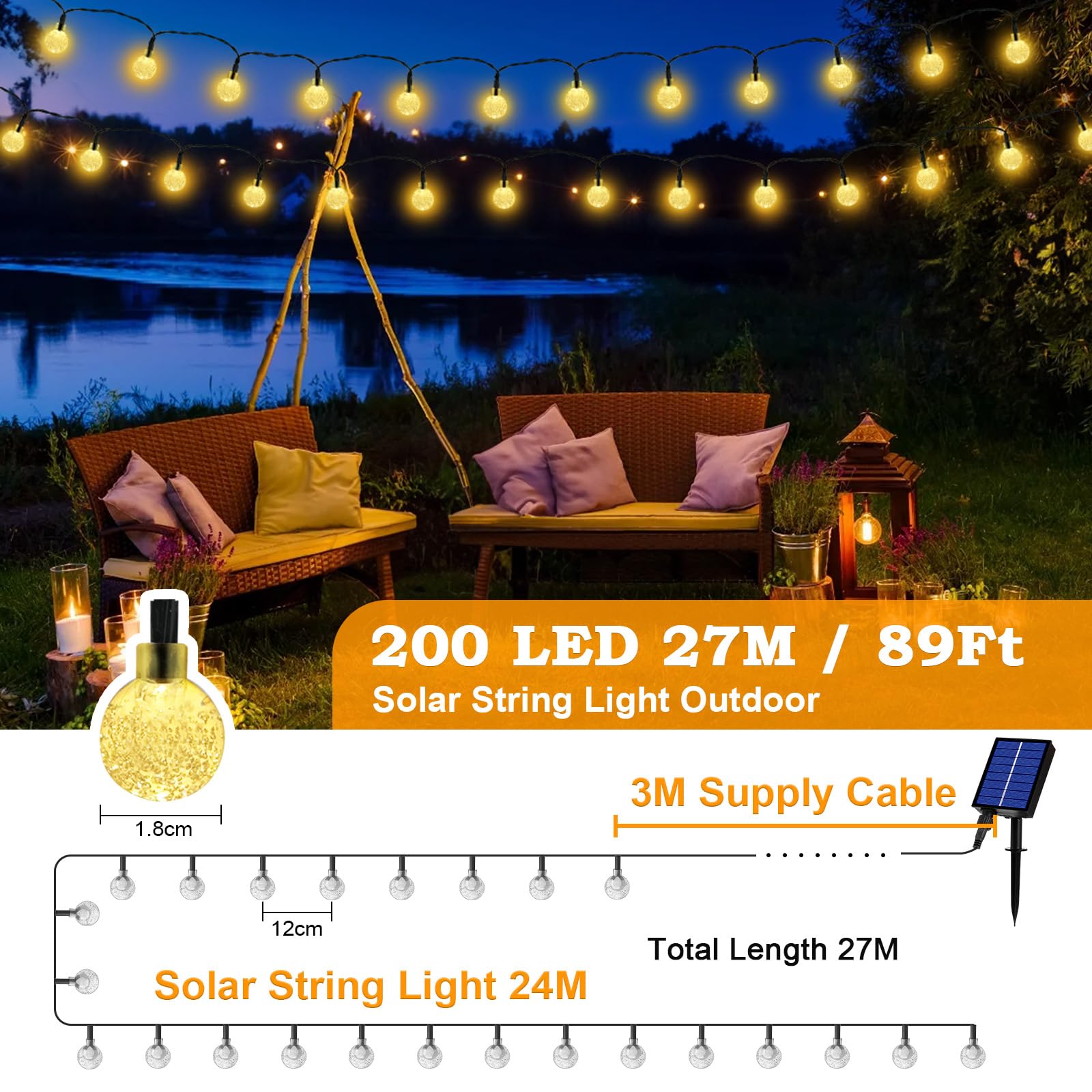 Realky Solar-Lichterkette für den Außenbereich, 200 LEDs, für Garten, Terrasse, Party