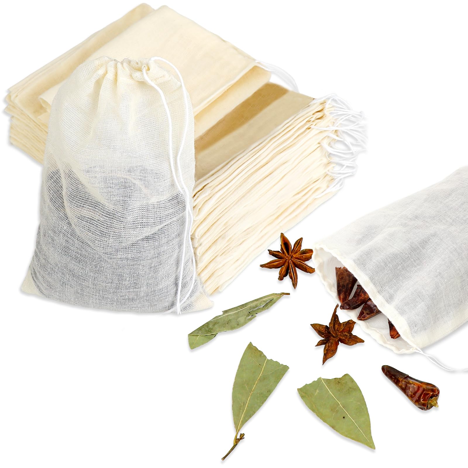 24PCS 6x8 Inch Spice Bags for Cooking, Muslin Drawstring Soap Bags Reusable Empty Tea Bags for Loose Tea Sachet Bags Cheese Cloth Bags for Straining
