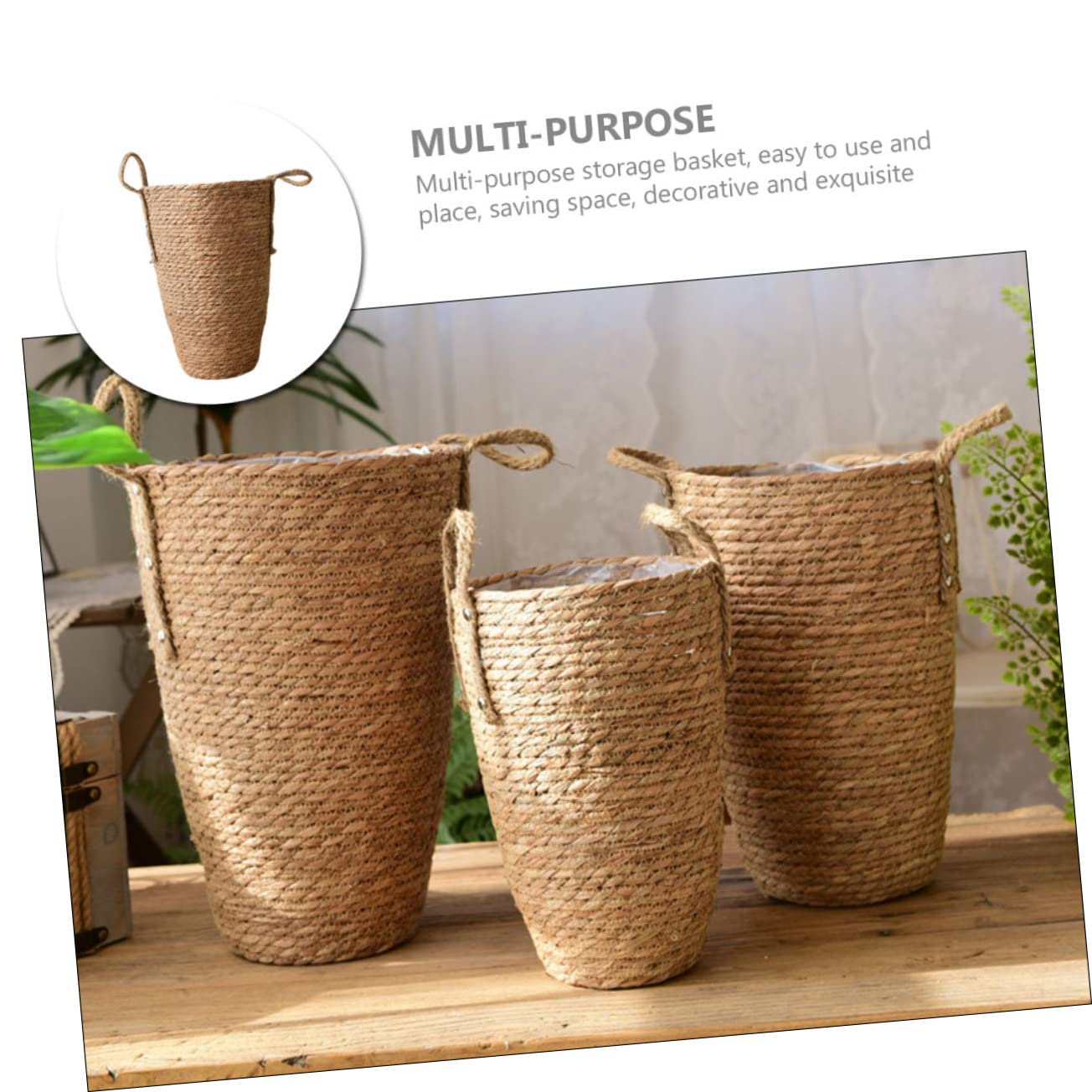 Sosoport Panier à Plantes Tressé Fait Main en Paille, Décoratif et Rustique