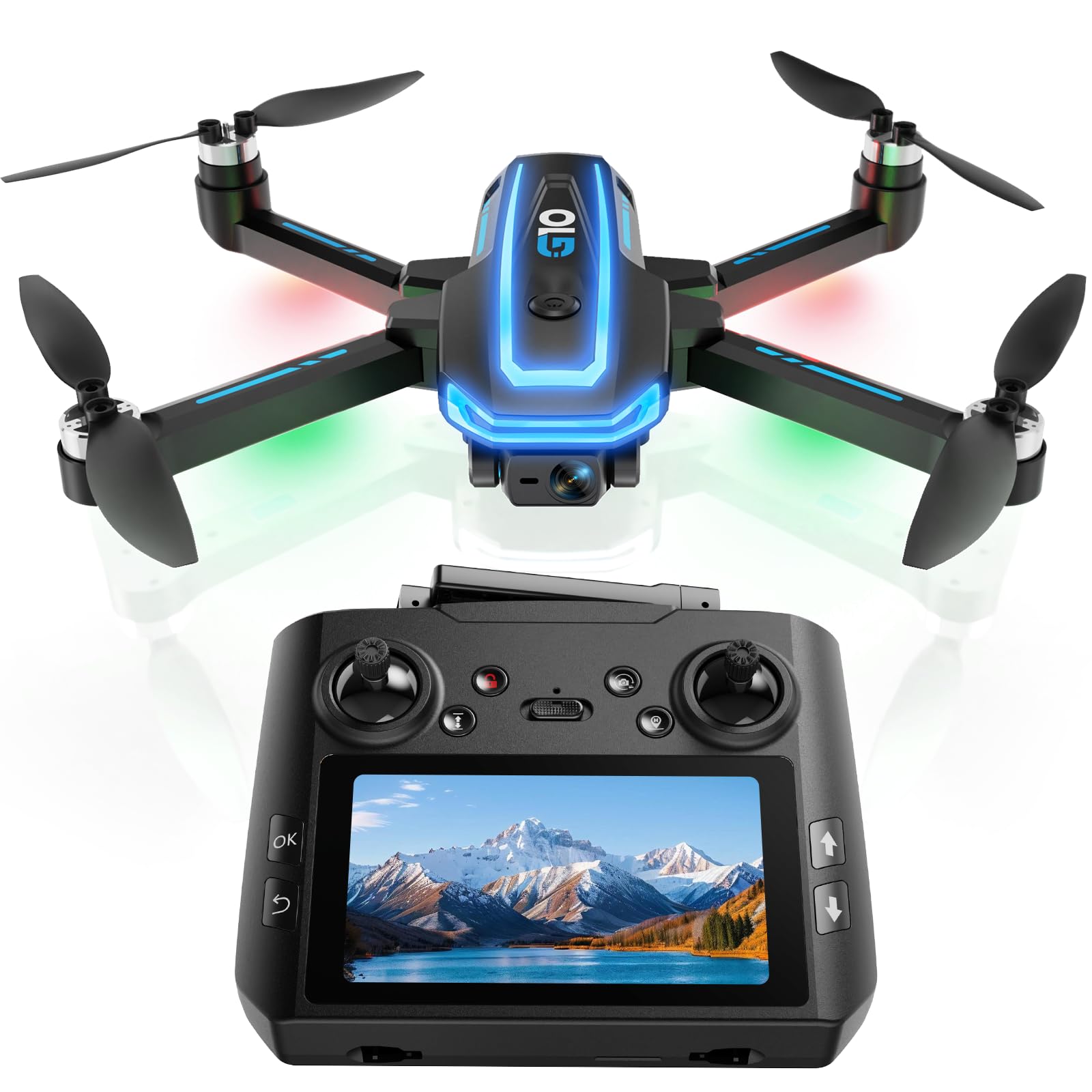 GPS Drone con Cámara EIS 4K (control remoto con pantalla) FPV Quadcopter para Adultos y Niños, Regreso automático, Tiempo de vuelo de 45 min, seguimiento automático, Motor sin escobillas,menos de 249g