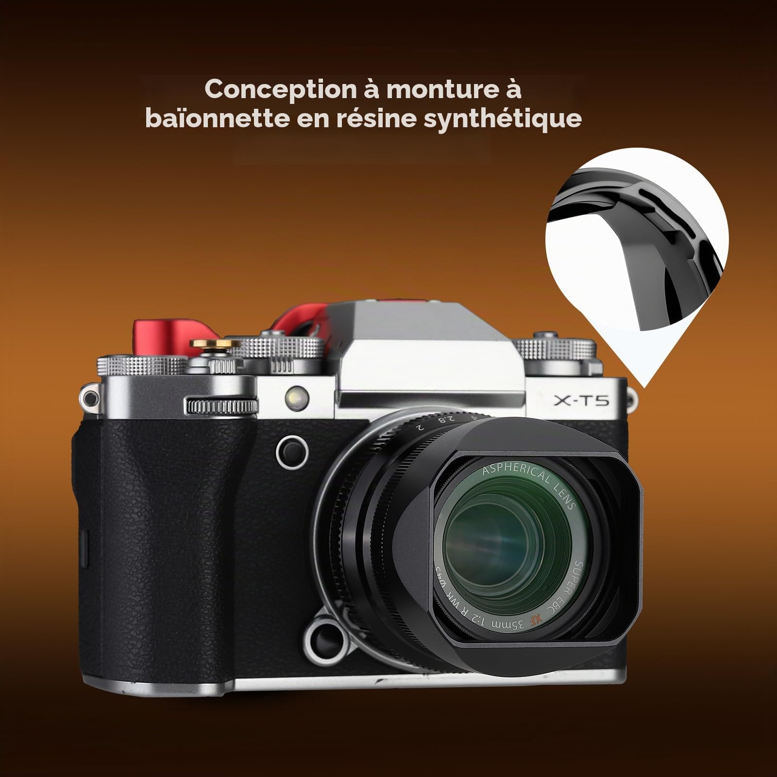 Haoge Pare-soleil d'objectif carré en métal pour Fujifilm XF35mmF2 R WR, Pare-soleil d'objectif F2 23mm F2 (avec capuchon avant en métal), remplace le pare-soleil Fujifilm LH-XF35-2