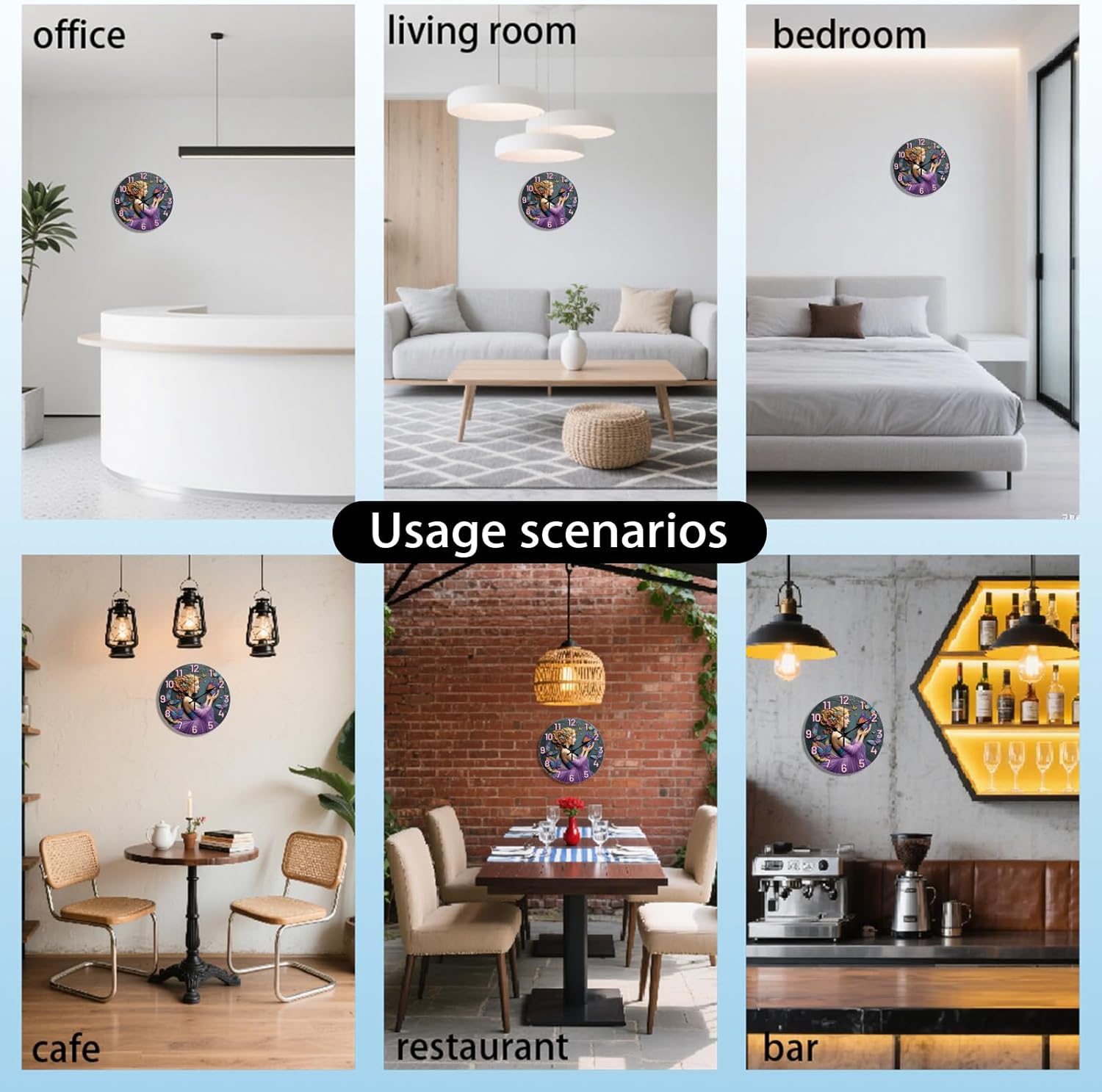 CHGCRAFT 3D Relief Butterfly Girl Pattern Wall Clock 12 Inch Non-Ticking Clocks Round Wall Hanging Clock Battery Operated for Bedroom Living Room Kitchen Office
