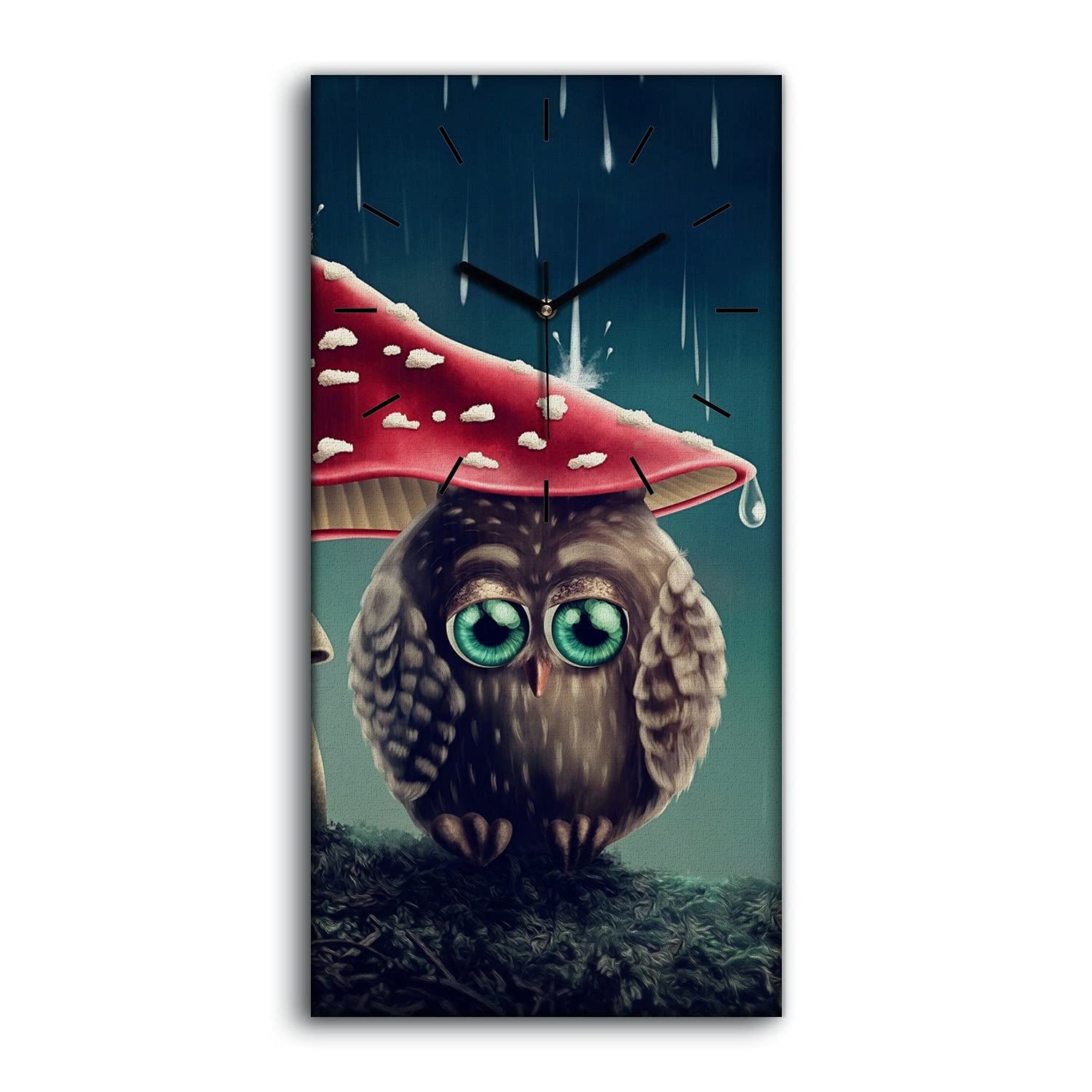 Horloge sur toile 30x60cm oiseau et champignon abstrait pour salon