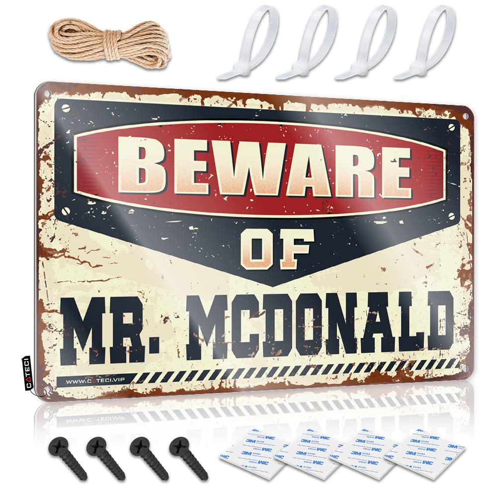 Garage Signs For Men Funny Beware Of Mr. Mcdonald Tin Sign Funny House Signs Little Man Cave Sign(30X40CM)