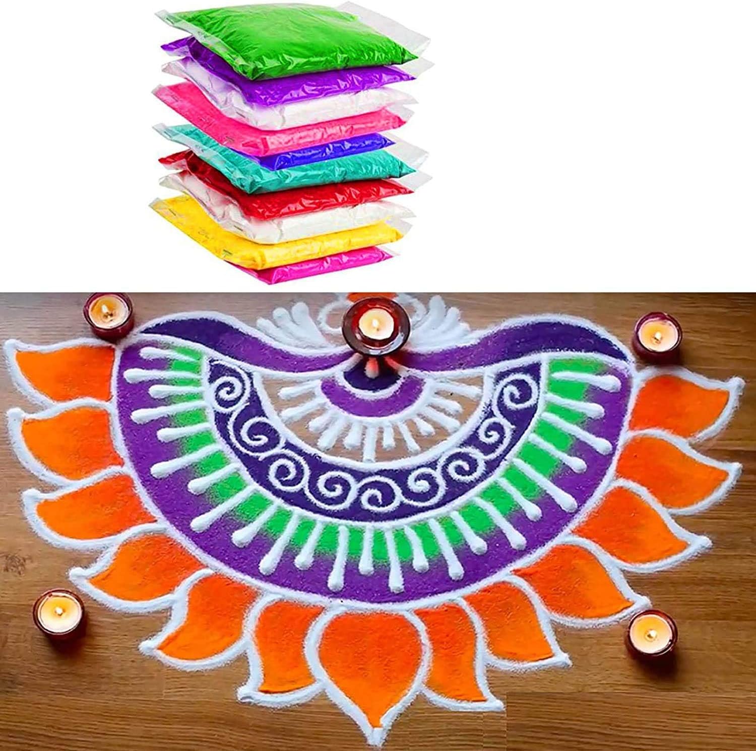 Samyuktha Rangoli Powder 200 Grams x 12 Colors Packets | Creativity Diwali Floor Rangoli Art Color Powder Rang for Navratri Pongal Pooja Mandir
