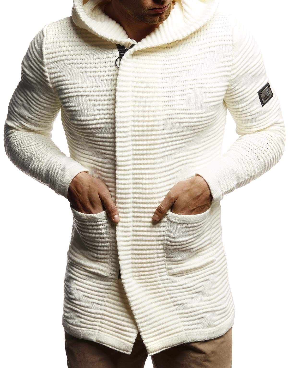 Leif Nelson Herren Strickjacke lang mit Kapuze & Reißverschluss - Strick Sweatjacke Männer Cardigan für Winter