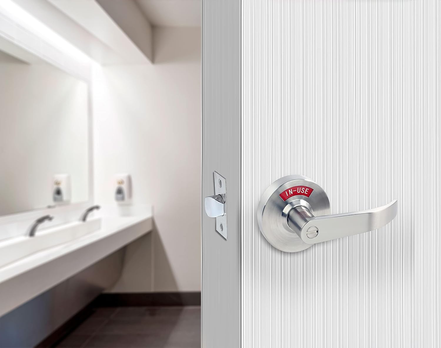 MuteX Extra Large Bathroom Privacy Lever Lock with Large Inuse or Vacant Indicator for Men Women Restroom, ANSI Grade2 Commercial Grade, Perfect for Professional Office Buildings