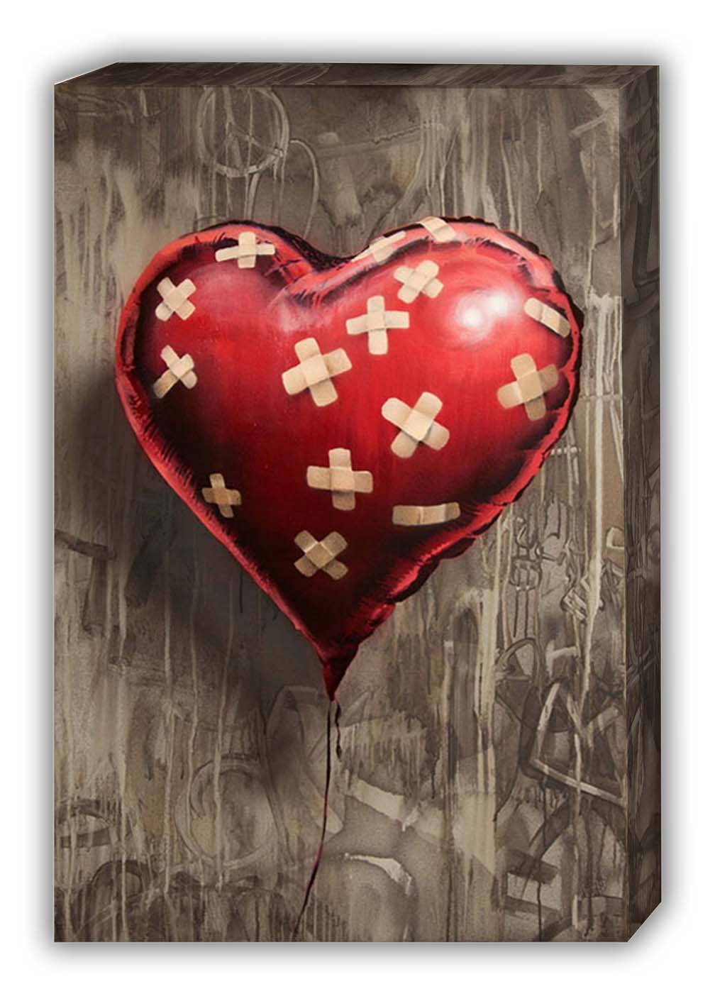 Banksy Kunstdruck „Bandagierter Herzballon“ Auf Leinwand – 76,2 X 50,8 Cm, Fertig Gerahmt