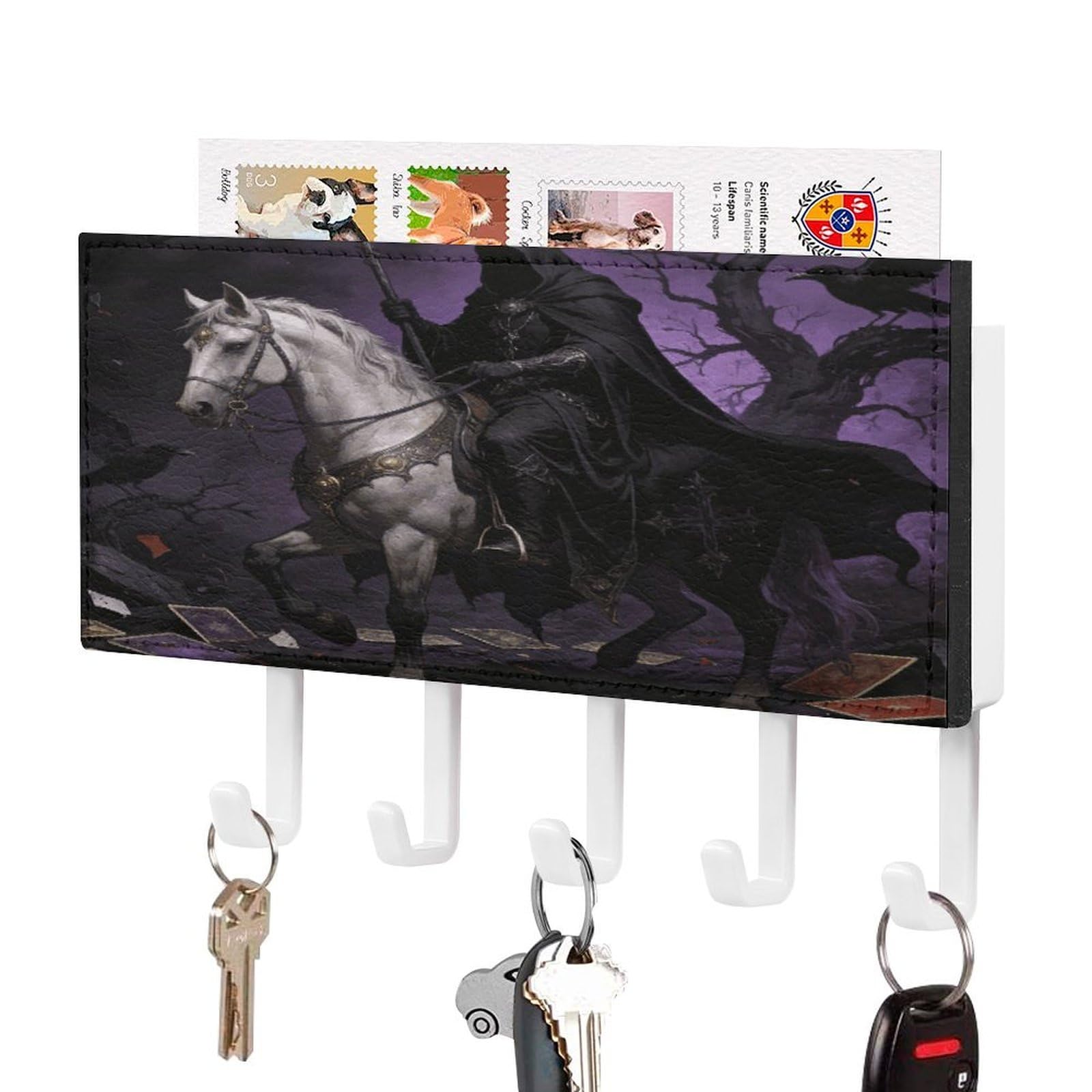 MUSM Tarot Key Holder for Wall,Mail Organizer Wall Mount with 5 Hooks,Easy Installation Key Rack for Home Decor, Hallway, Entryway, Appartment