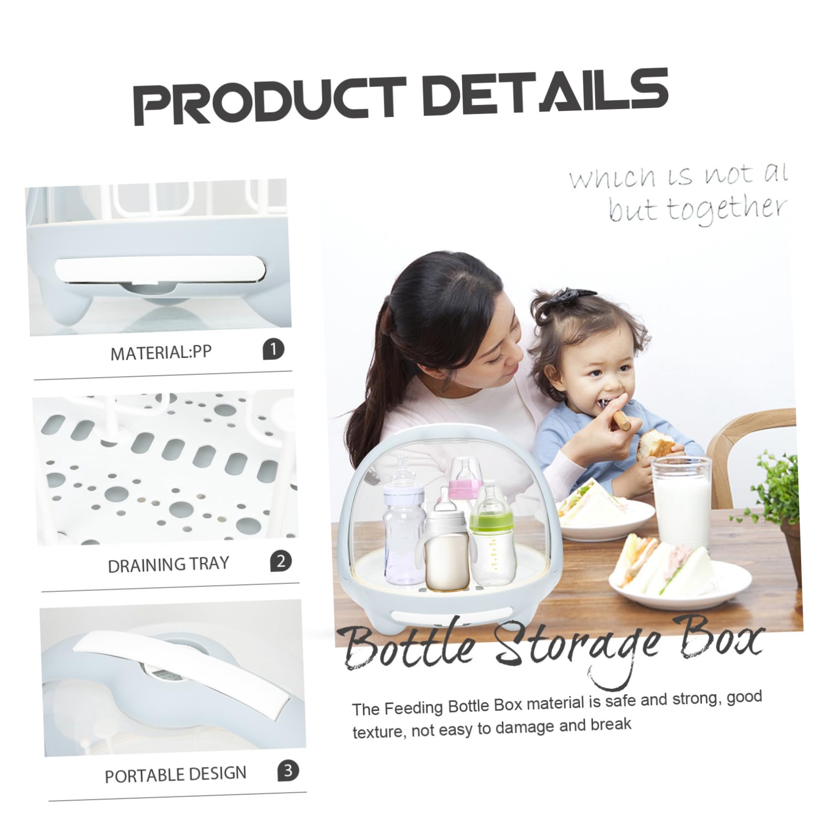 Luxshiny Organisateur De Bouteilles De Lait avec Égouttoir Boîte De Rangement Étanche pour Biberons Accessoires De Tirage Et Vaisselle Design Pratique Et Amovible Couleur Bleue