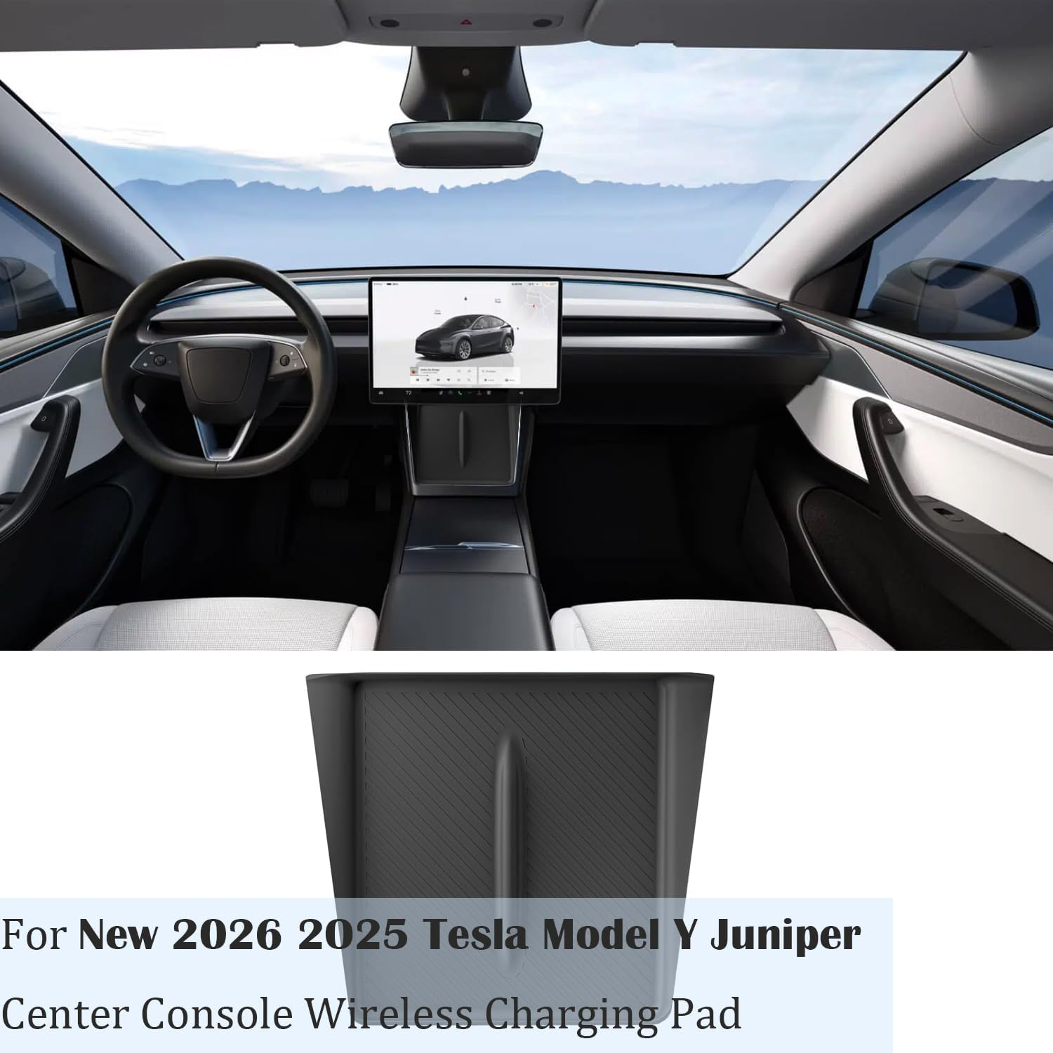 Wireless Charging Pad for 2025-2026 Tesla Model Y Juniper, Ultra-Thin Model Y Juniper Protective Silicone Mat Cover Accessories (Black)