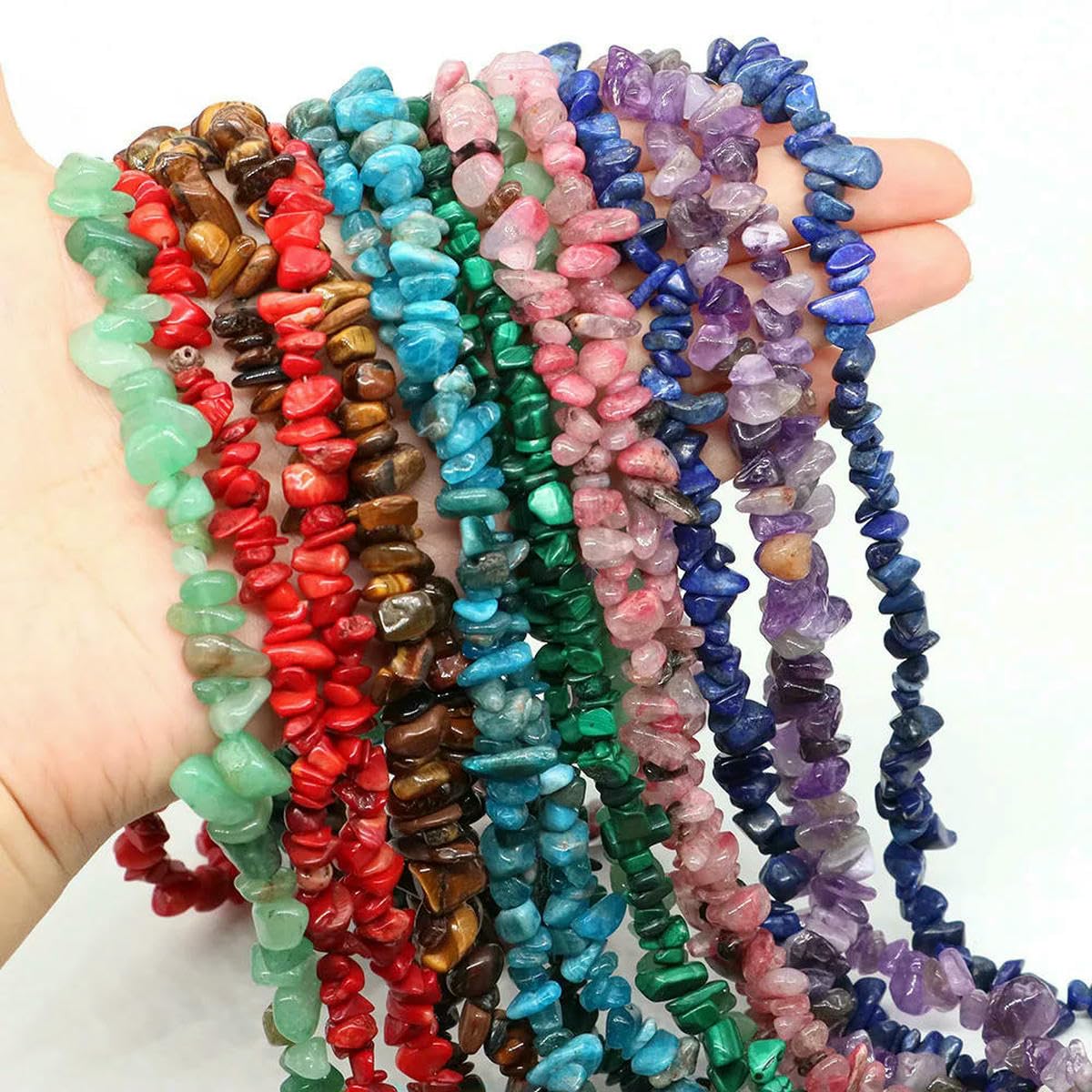 Cuentas irregulares de grava de forma libre, piedra natural, malaquita, amatista, gema, para hacer joyas, collares y pulseras, 16 pulgadas, fluorita, 10 unidades (aprox. 32 pulgadas)