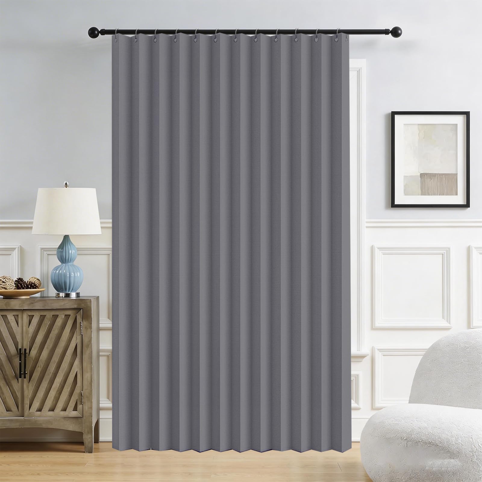 Cortina de Puerta Plegable magnética Opaca, diseño de acordeón, Adecuada para Puertas y Cortinas divisorias de habitaciones-gray-W150xH200cm