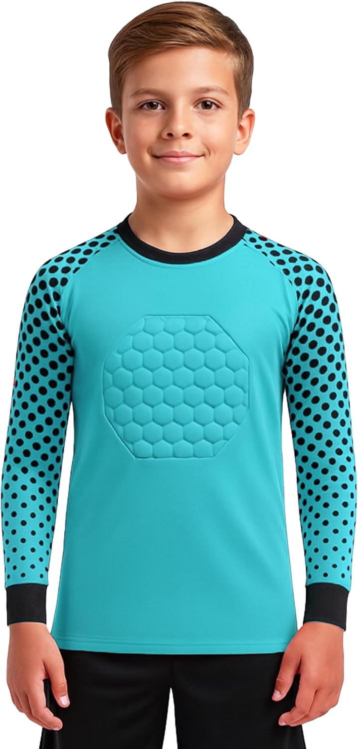 INTENZ Kids Padded Goalie Shirt, Youth Goalkeeper Jersey, Long Sleeve Soccer Football Training Uniform