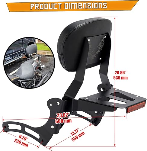 Miniatura 10 de Powersports Sissy Bar con respaldo portaequipajes para Kawasaki Vulcan VN 900 2000 Classic Custom 2009-21 (plata, sin tachones)