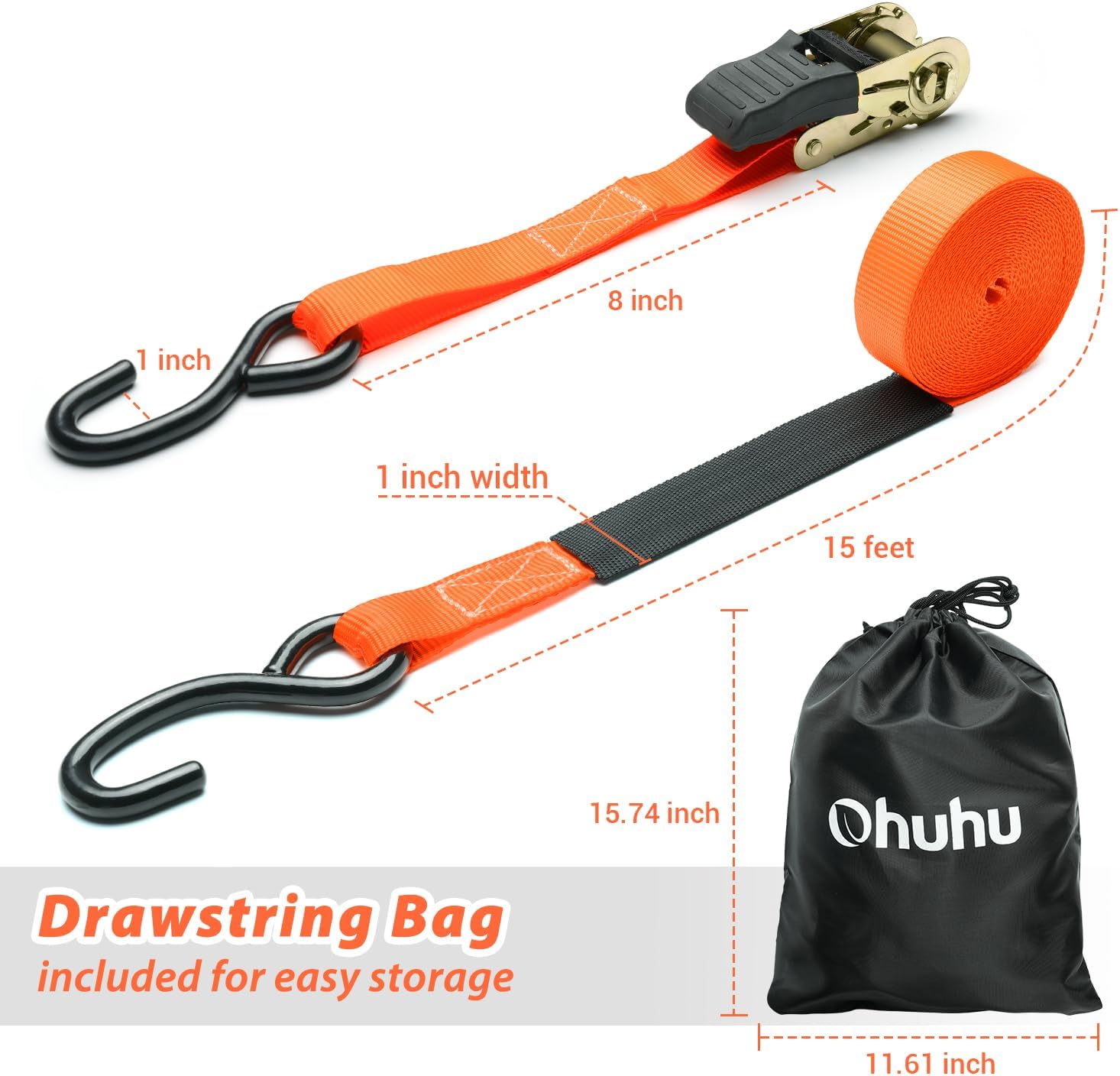 Ohuhu Ratchet Tie Down Straps 16-Pack (8-Pack Orange + 8-Pack Grey)