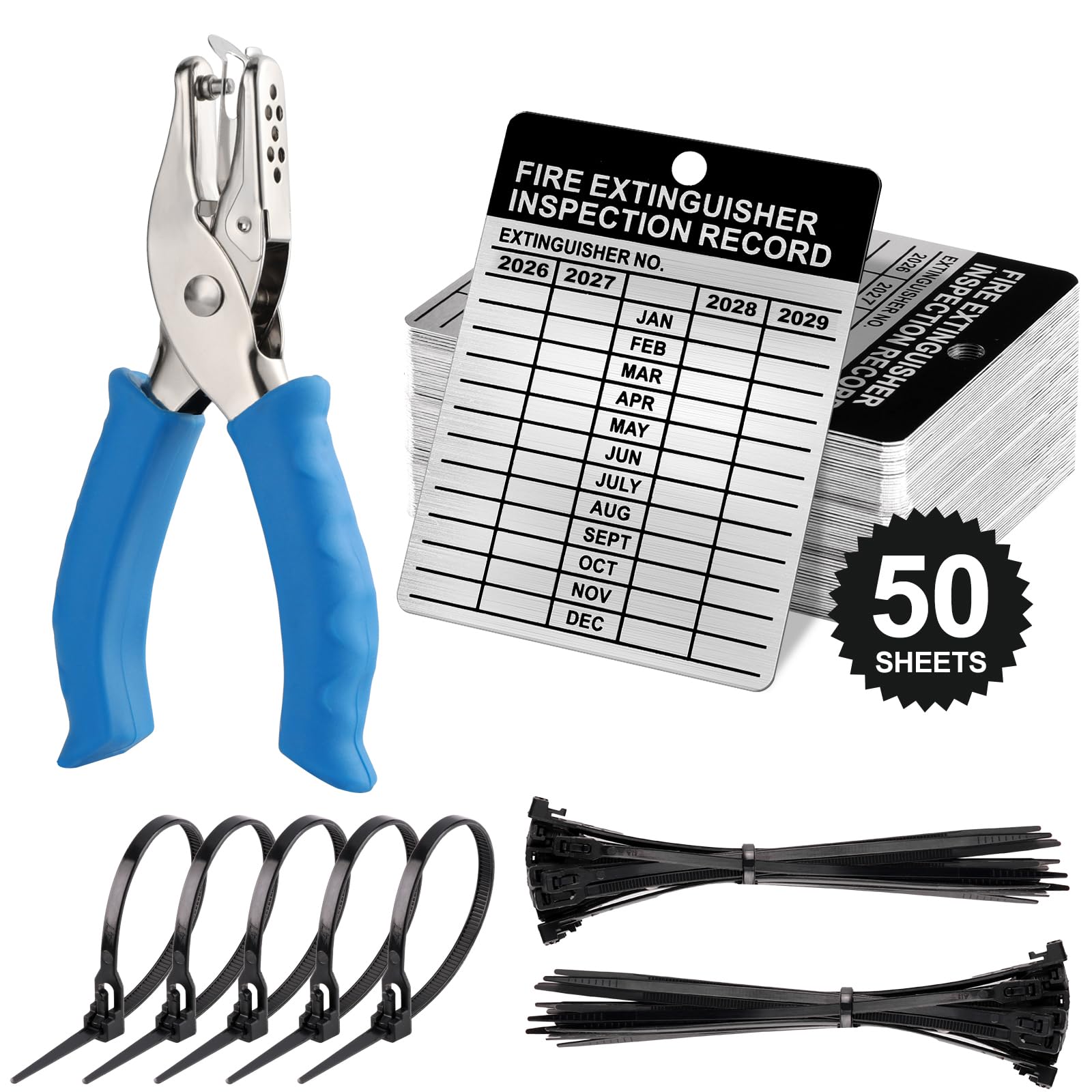 50 Sets Metal Inspection Tags Safety Inspection Tags Fire Extinguisher Inspection Sticker 2.2X3inch Fire Extinguisher Inspection Record Tag 2025-2028
