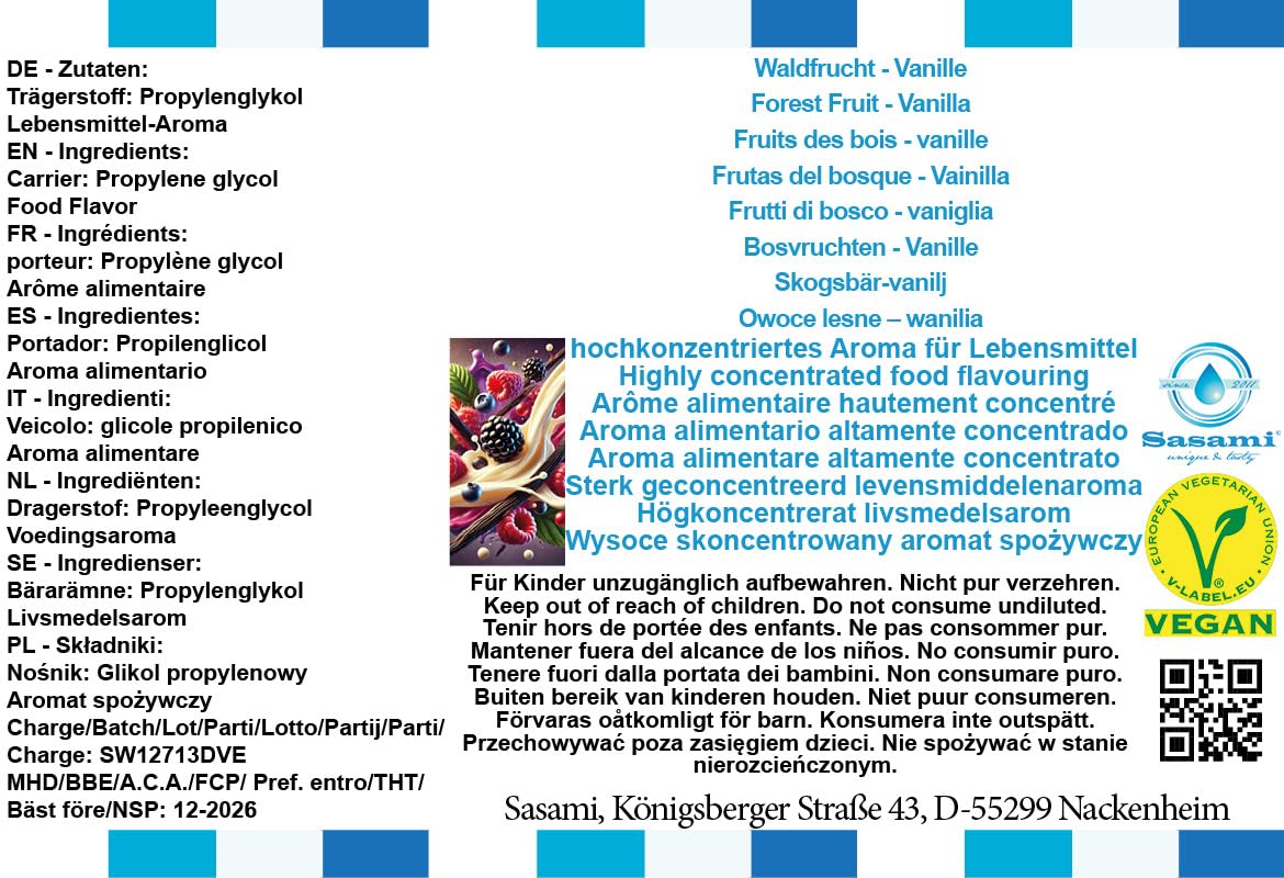 Owoce leśne – wanilia aromat koncentrat – Wegański – Sasami – 100ml