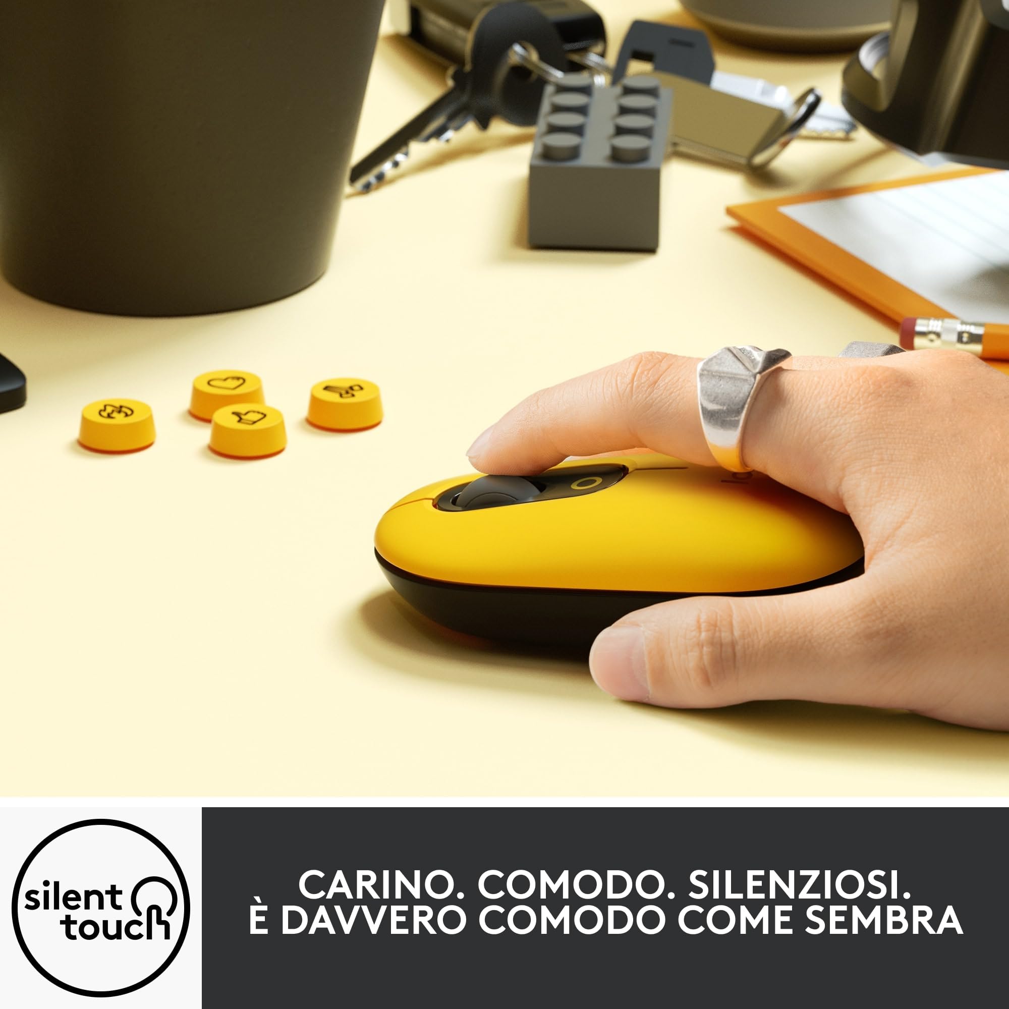 Logitech POP Mouse Wireless con Emoji personalizzabili, Tecnologia SilentTouch, Precisione e Velocità, Design Compatto, Bluetooth, Multidispositivo, Compatibile OS - Blast