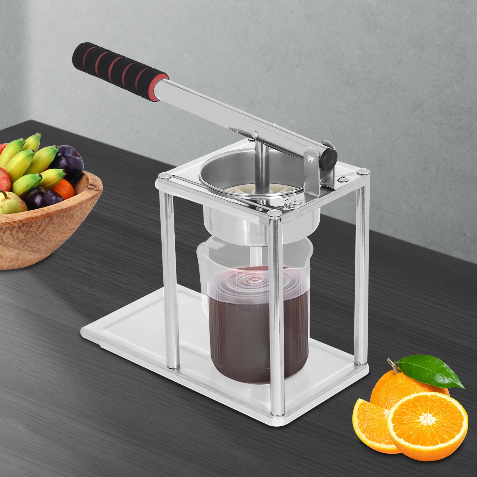 Spremiagrumi manuale in acciaio inox (SUS304) – spremiagrumi professionale con misurino da 500 ml, colino piatto e beccuccio extra grande per arance, limoni, melograni, facile da pulire