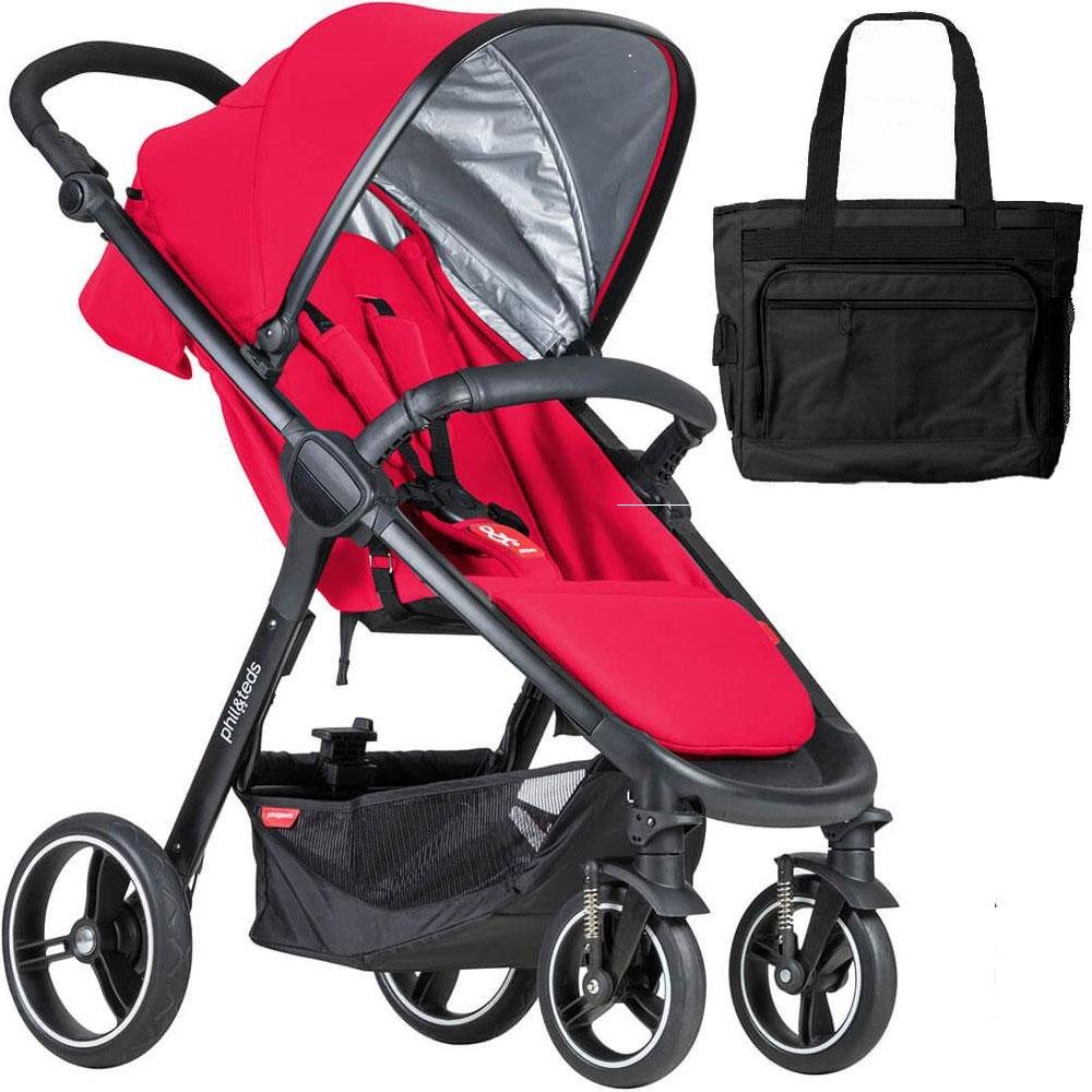 Phil Teds Smart Buggy Baby Stroller with Diaper Bag - Cherry