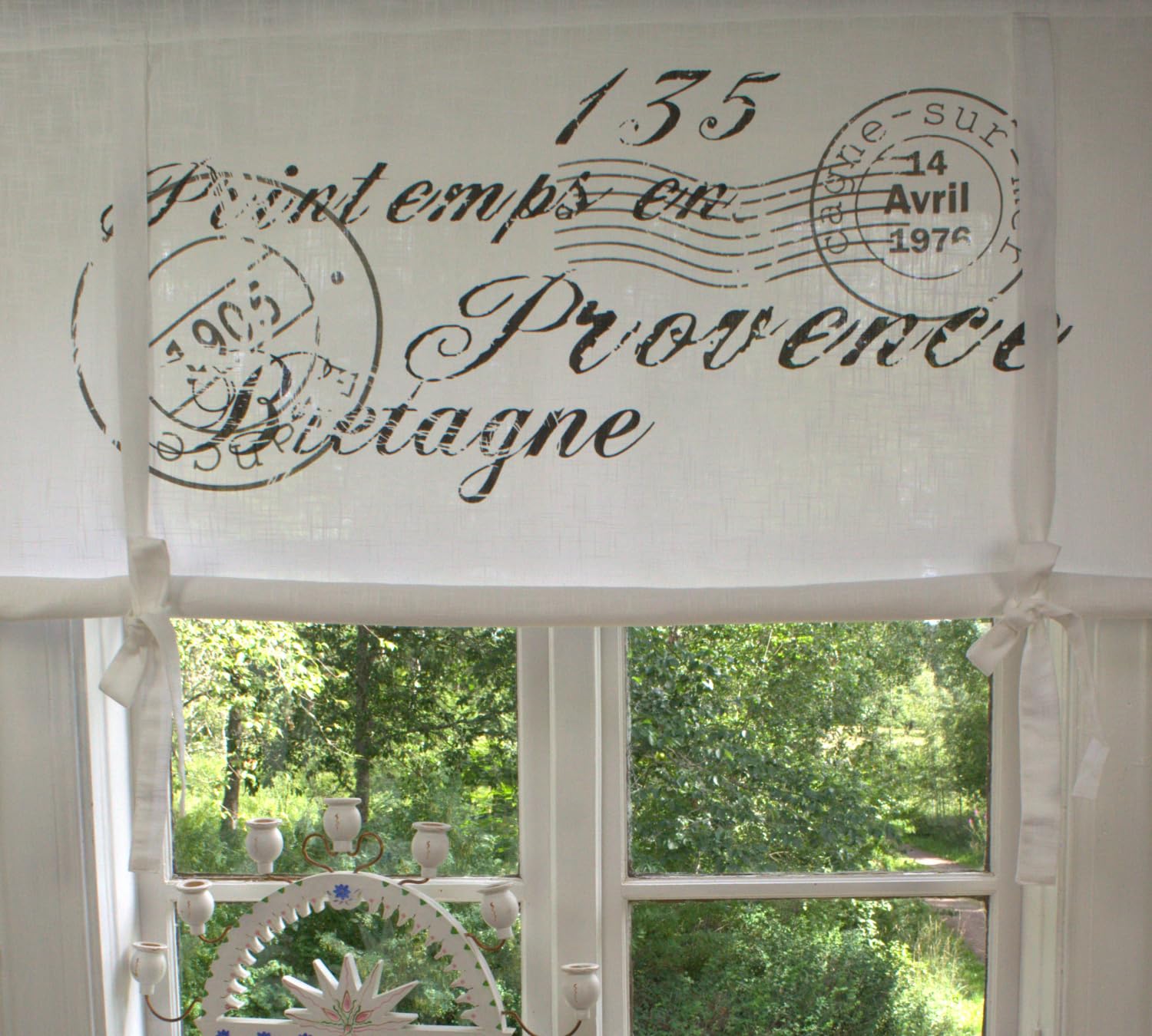 Raff Gardine Nice GRAU 100 x 100 cm BxL(H) Rollo Weiß Landhaus Vintage Shabby