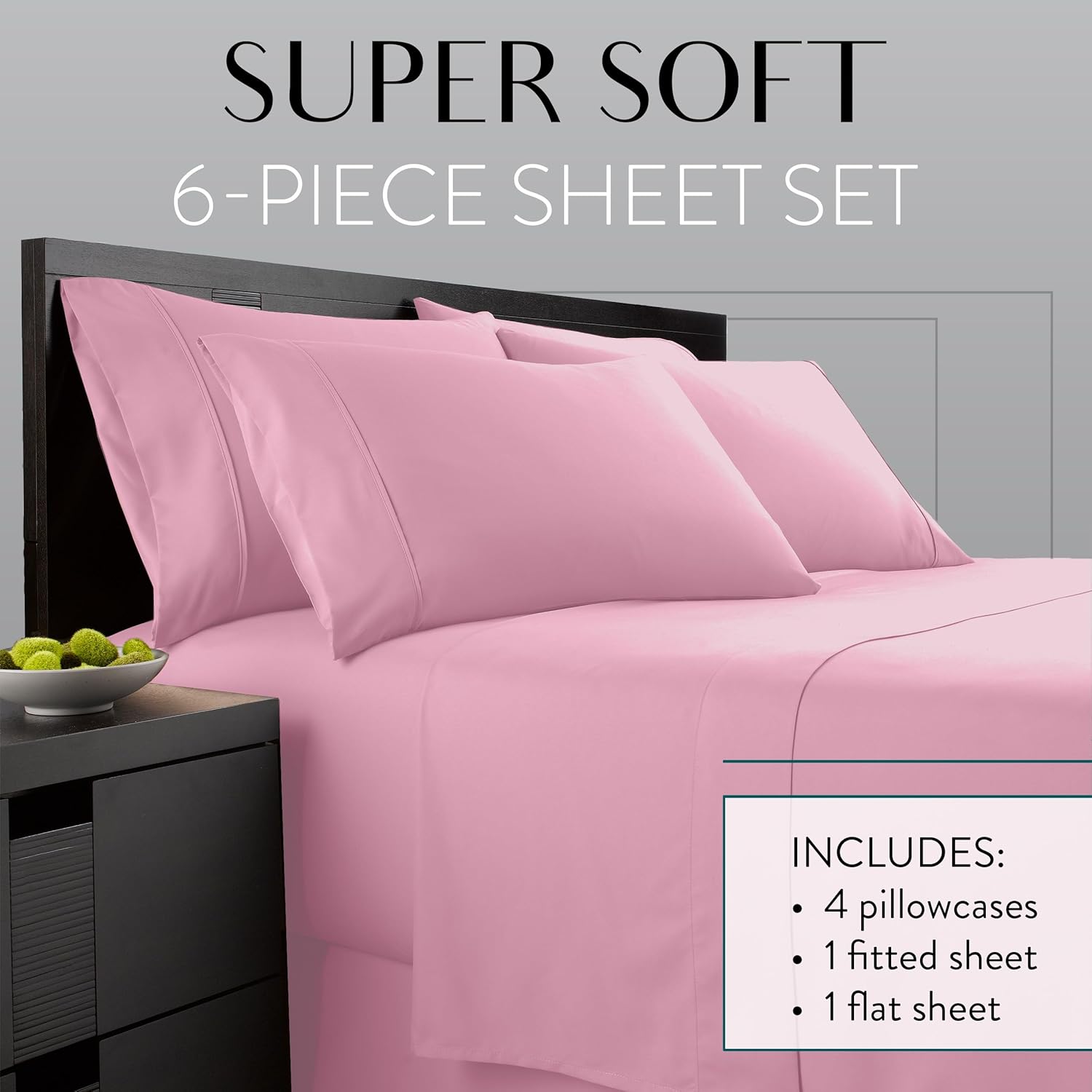 Danjor Linens Bed Sheet Set Cal King for Hot Sleepers, Hotel Premium Sheets with 4 Pillowcases, Lightweight Brushed Microfiber Deep Pockets, Breathable Cooling 6 Piece Bedding Sets, Pink