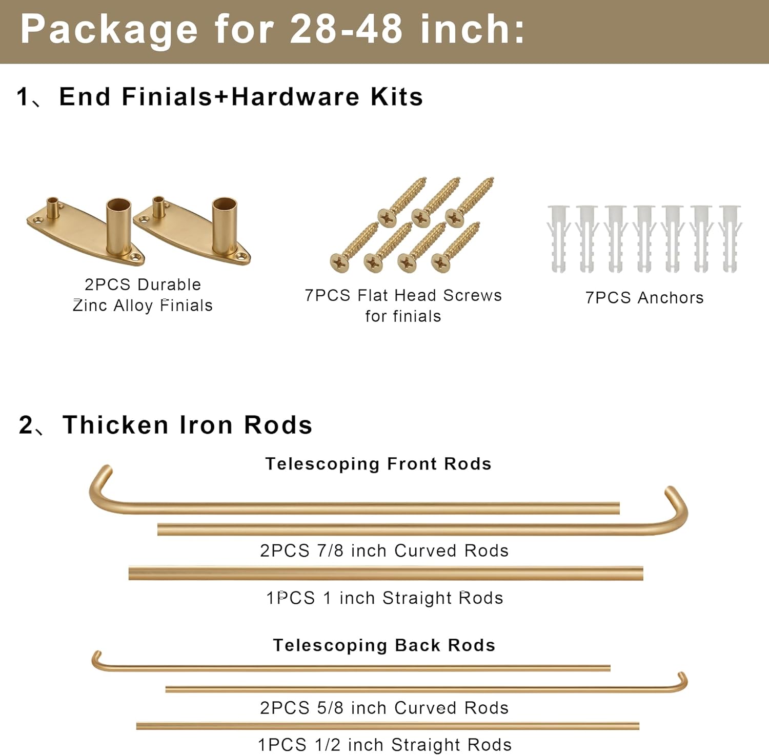 Double Curtain Rod for 28-48 Inches Windows, Blackout Wrap Around Window Curtain Rods，1-inch Heavy Duty Adjustable Room Darkening Rustic Dual Drapery Curtain Rods for Livingroom, Kitchen, Patio