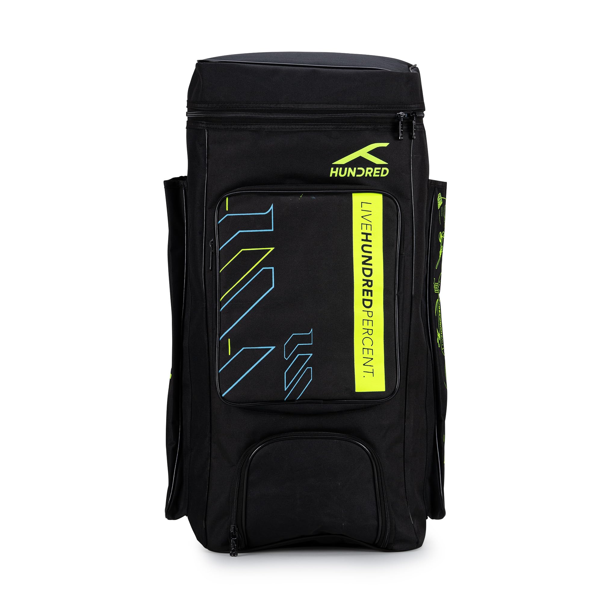 HUNDRED Aspire Cricket Kitbag | Spacious & Durable Sports Gear Bag with Multiple Compartments | Shoe Compartment & Sturdy Zippers | Padded Straps(Black)