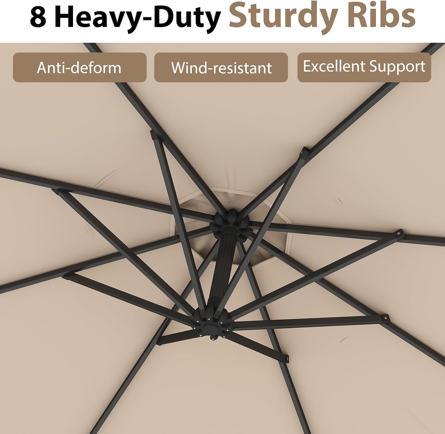 Casart 10ft Patio Umbrella, Hanging Umbrella with Cross Base and 8 Steel Rips, Sun Shade Umbrella, Beige