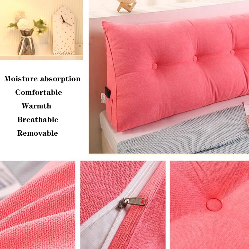 Large Triangular Headboard Long Pillow Solid Color Back Cushion Television Pillow Reading Bolster Wedge Pillow for Sofa Bed Backrest Washable Support Cushion,Pink,47inch/120cm