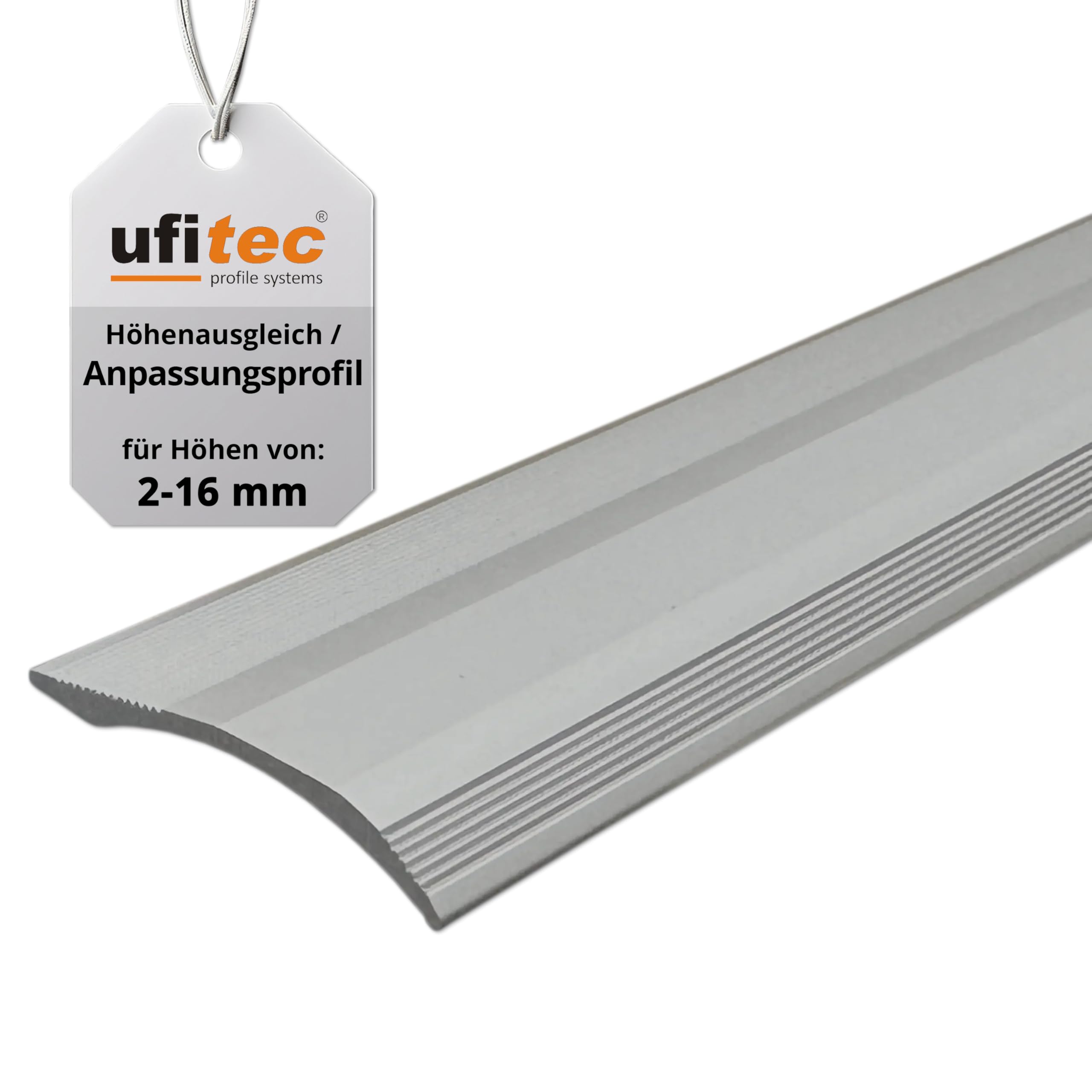 ufitec samoprzylepny profil przejściowy, listwa przejściowa wyrównująca wysokość do 16 mm, z aluminium, profil dopasowujący 40 mm x 100 cm, profil wyrównujący wysokość (srebrny, 190 cm)